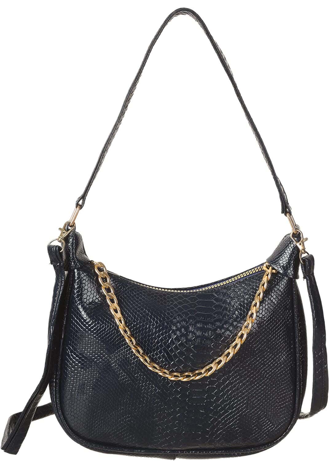 Leather Handbag for Women, 24×16 cm, 4 Zippers - Black