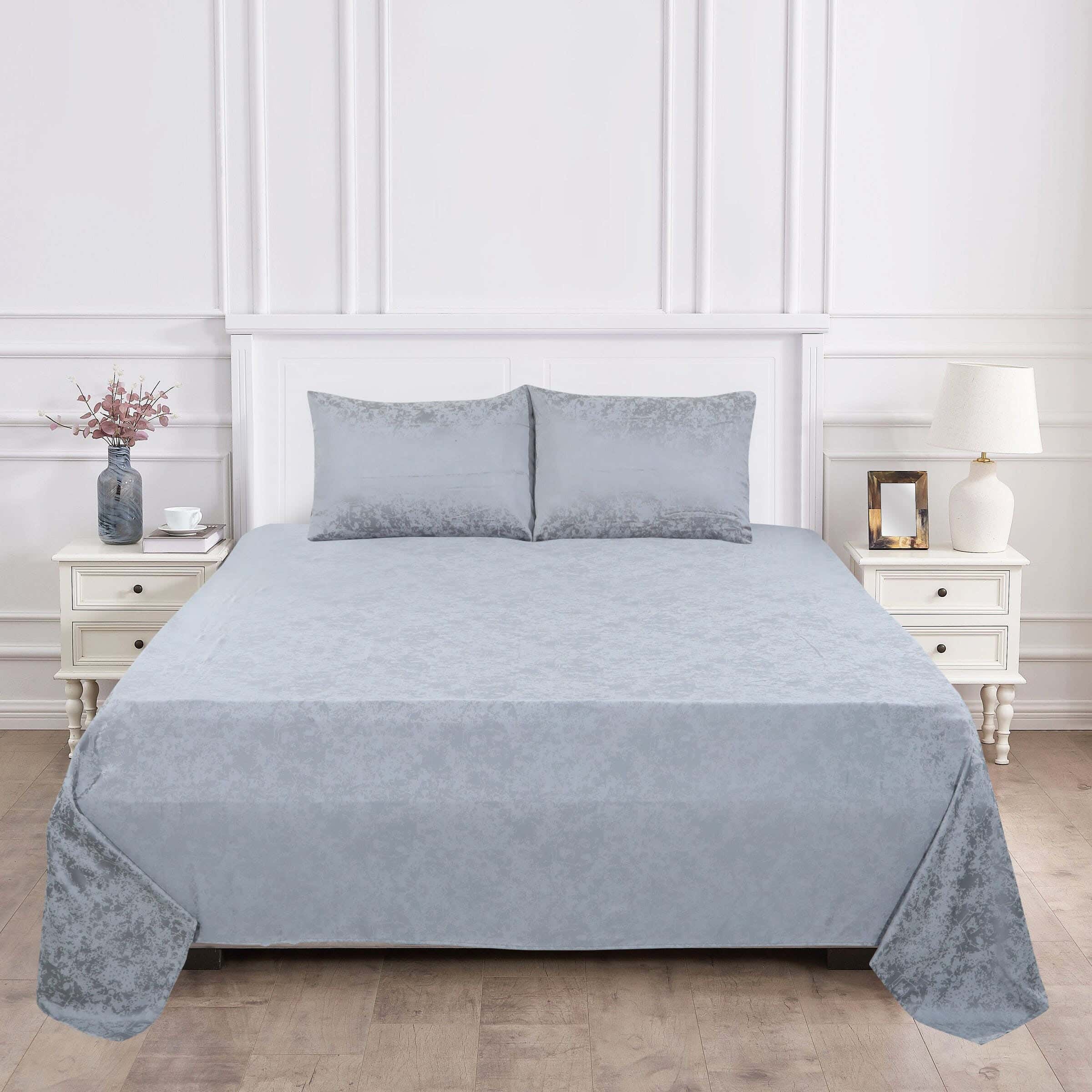 Al Maamoun Cotton Bed Sheet Set, 3 Pieces, 240×260 cm, 1150 gm - Grey