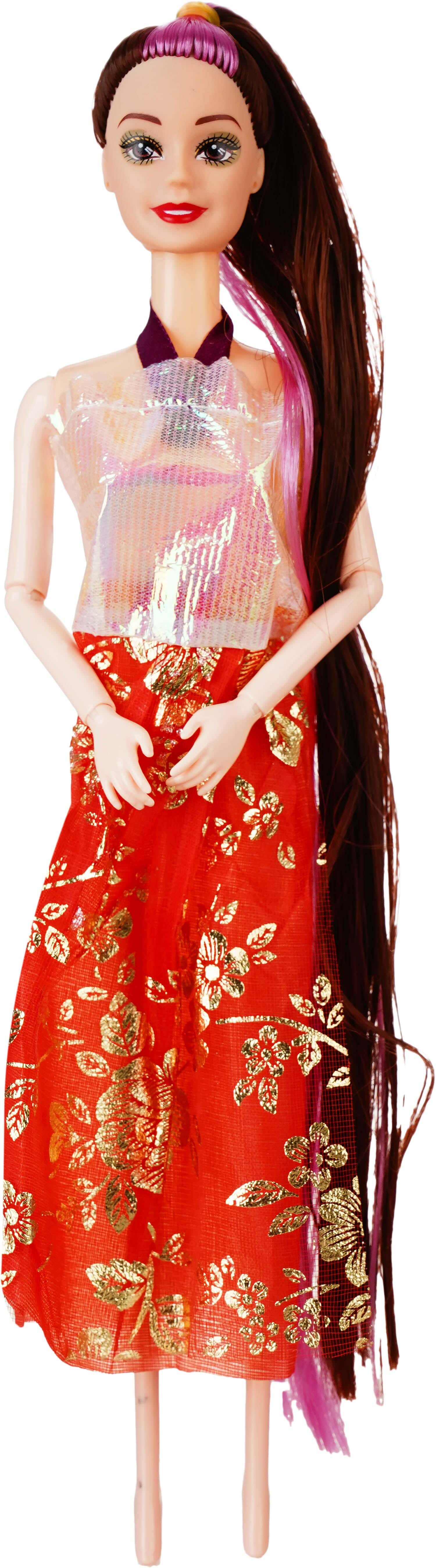 Plastic Small Doll In Evening Dress - Multicolor
