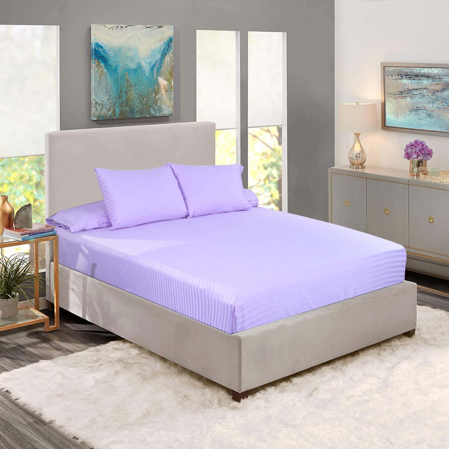 Horus Cotton Bed Sheet Set, 4 Pieces, 200x160 cm - Mauve