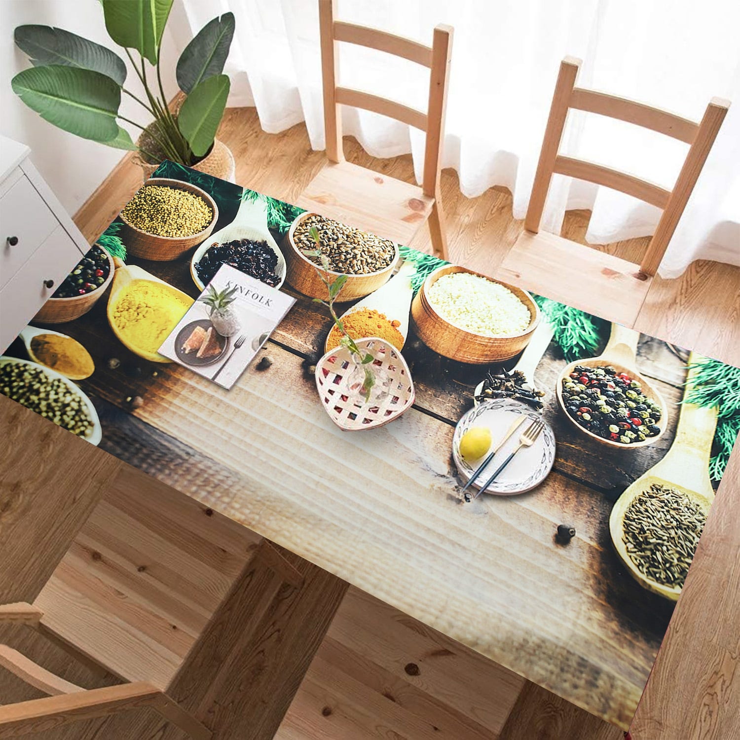 Velvet Tablecloth, 240×145 cm - Beige Black