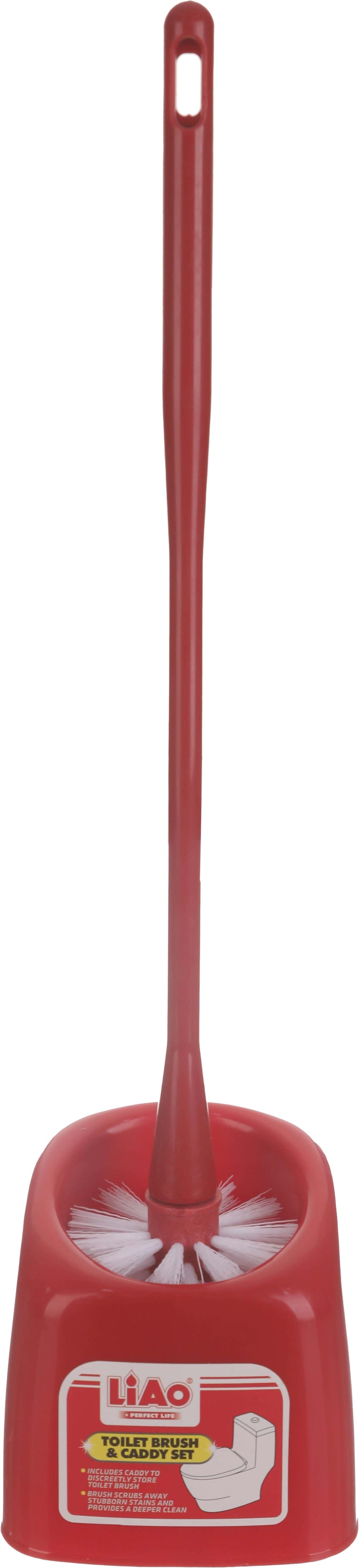 Liao Plastic Toilet Cleaning Brush, 53 cm, with Handle and Base - Red