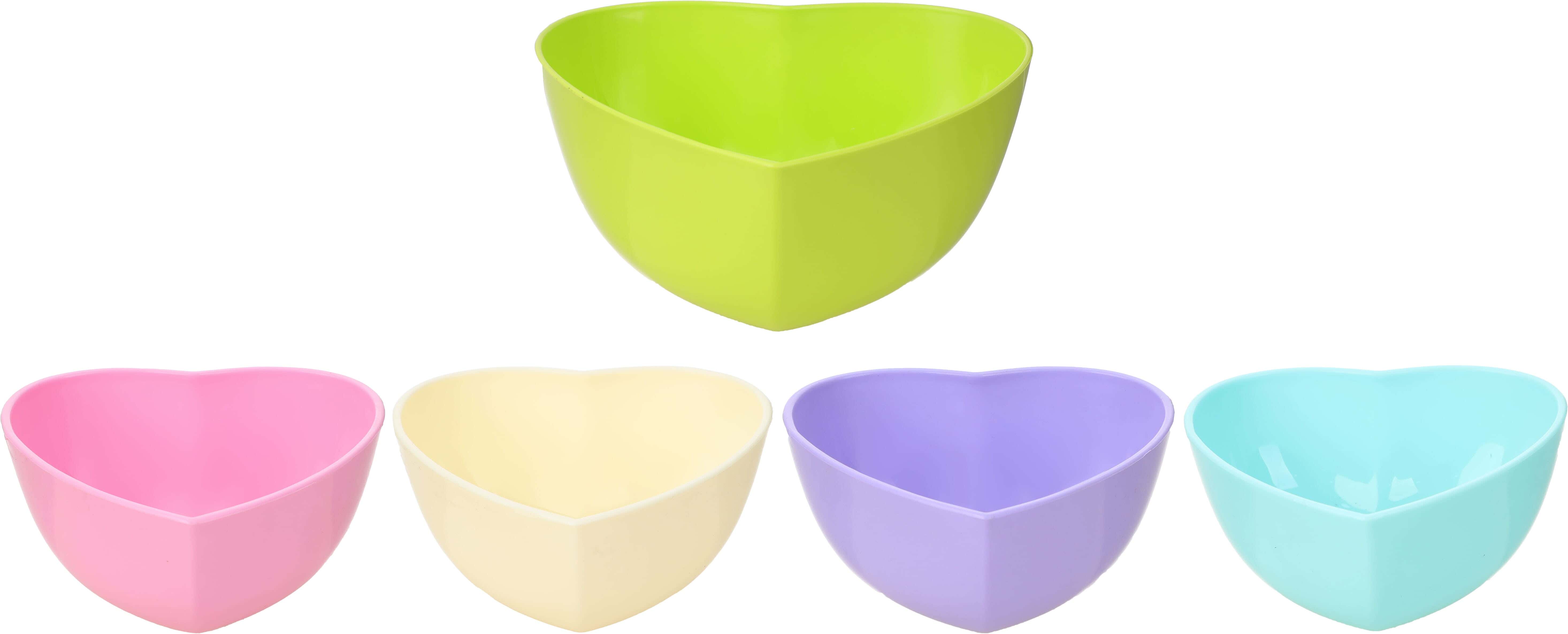Lamsa Plastic Bowl Set, Heart Shaped, 5 Pieces - Multicolor