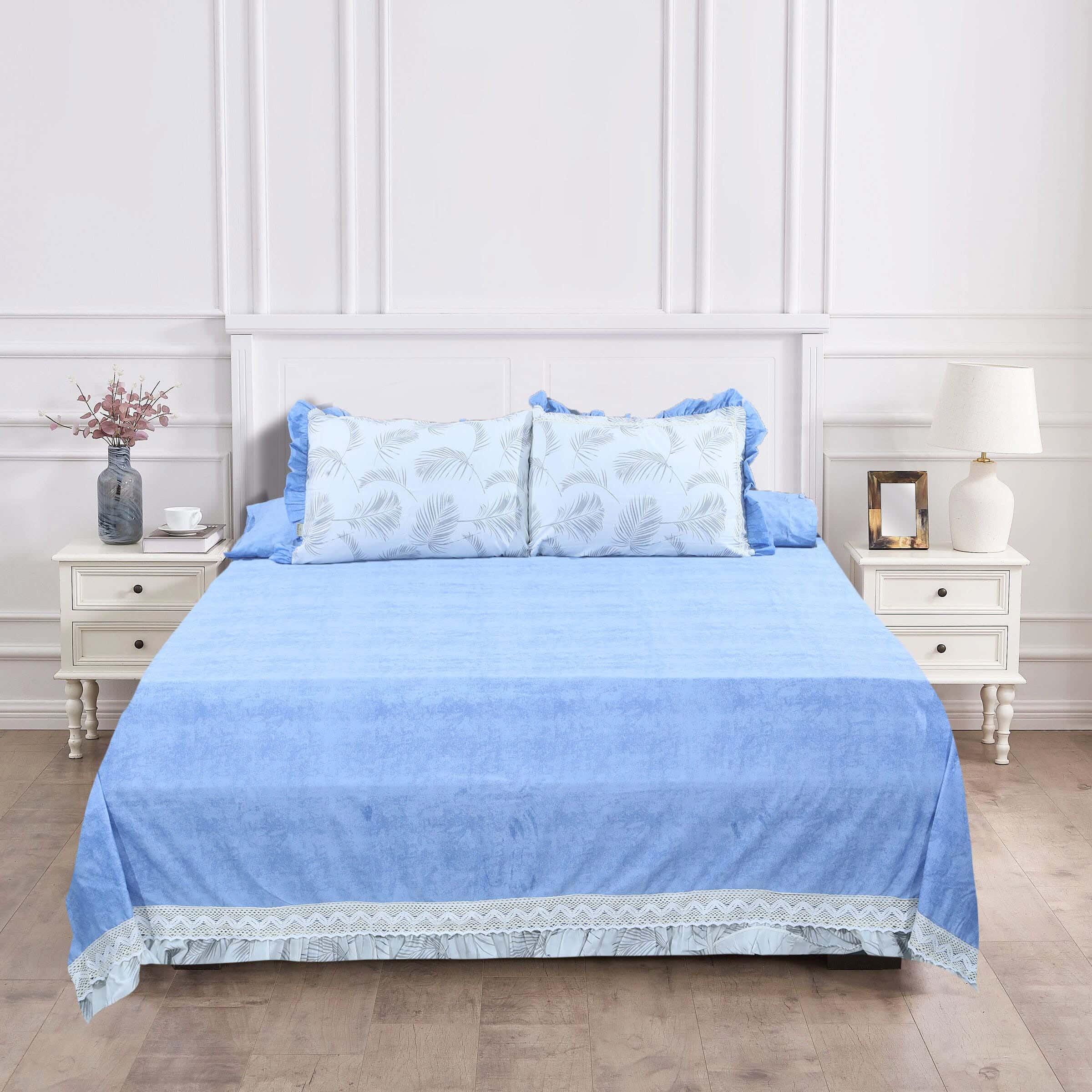 Keeva Cotton Bed Sheet Set, 4 Pieces, 250×270 cm, 2800 grams - Blue