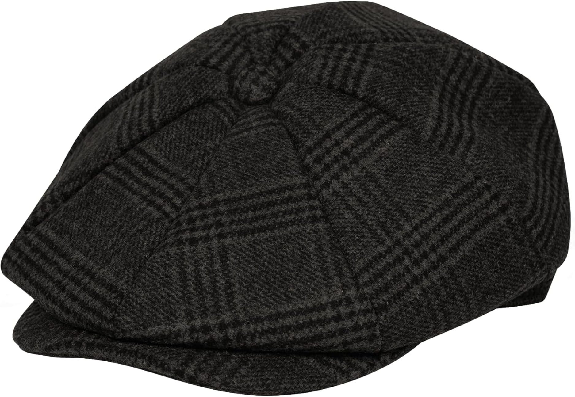 Pouday Wool Blend Newsboy Cap for Men - Black