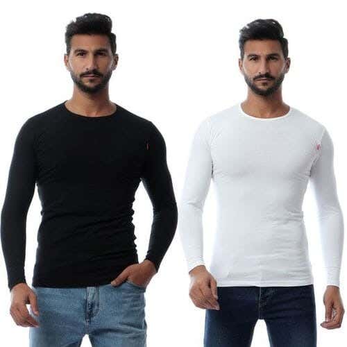 Cottonil Cotton Men Long Sleeve Undershirts Set, XXXL, 2 Pieces - White Black