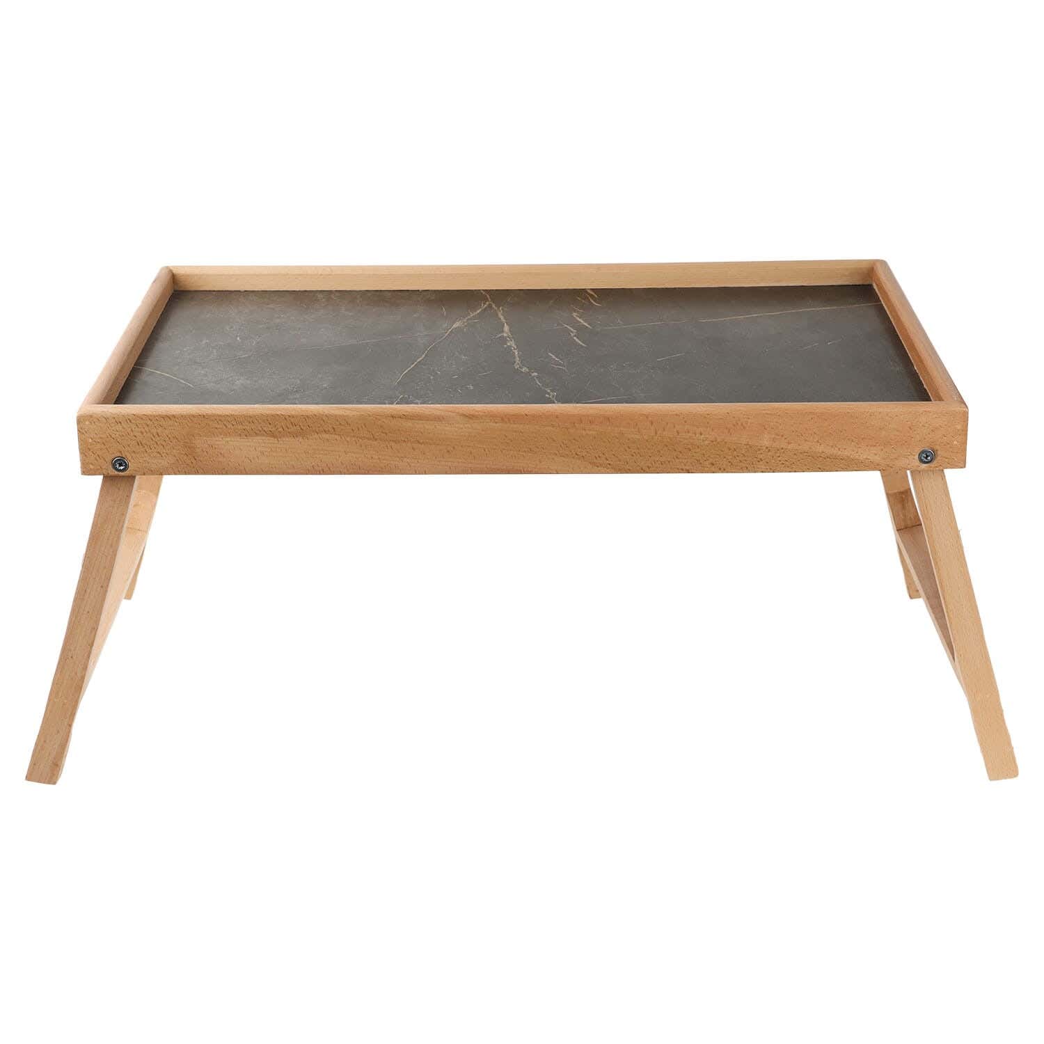 Rectangular Wood Serving Tray, Foldable Legs, 37×60 cm - Wooden Black