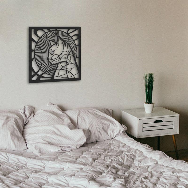 Decorative Wall Hanging, MDF Wood, 95×95×0.5 - Black