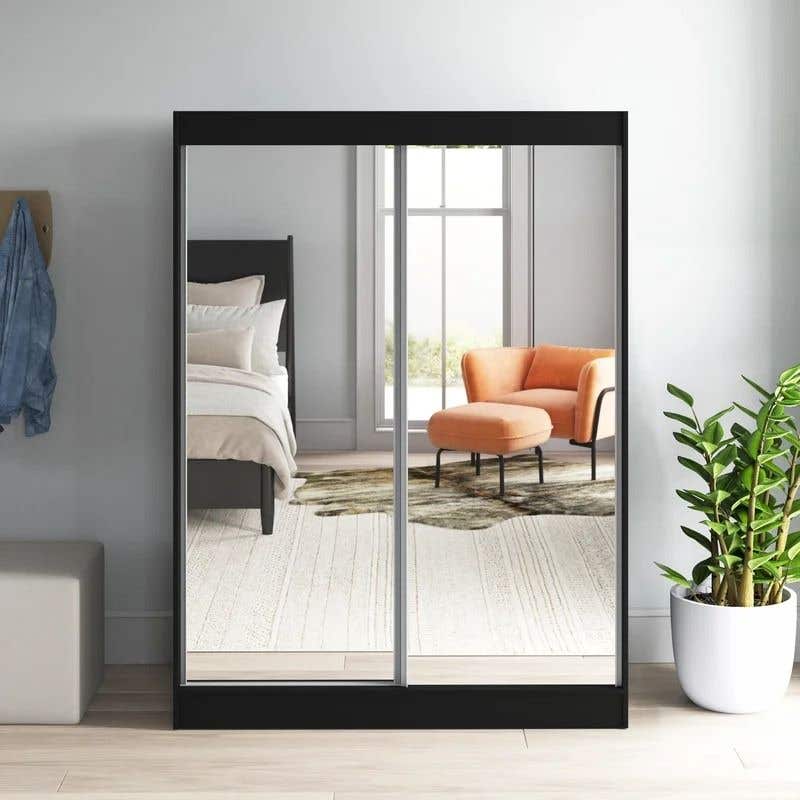 MDF Wood Wardrobe with Sliding Doors, 140x50x200 Cm - Black