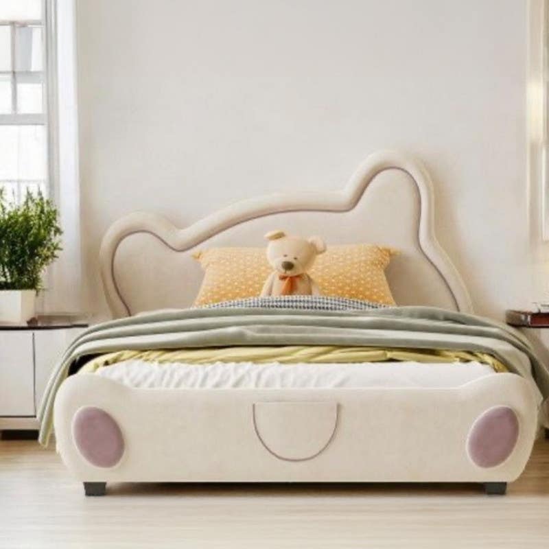 Moskey & MDF Wood Kids Bed, 120x120x200 cm - Beige Pink