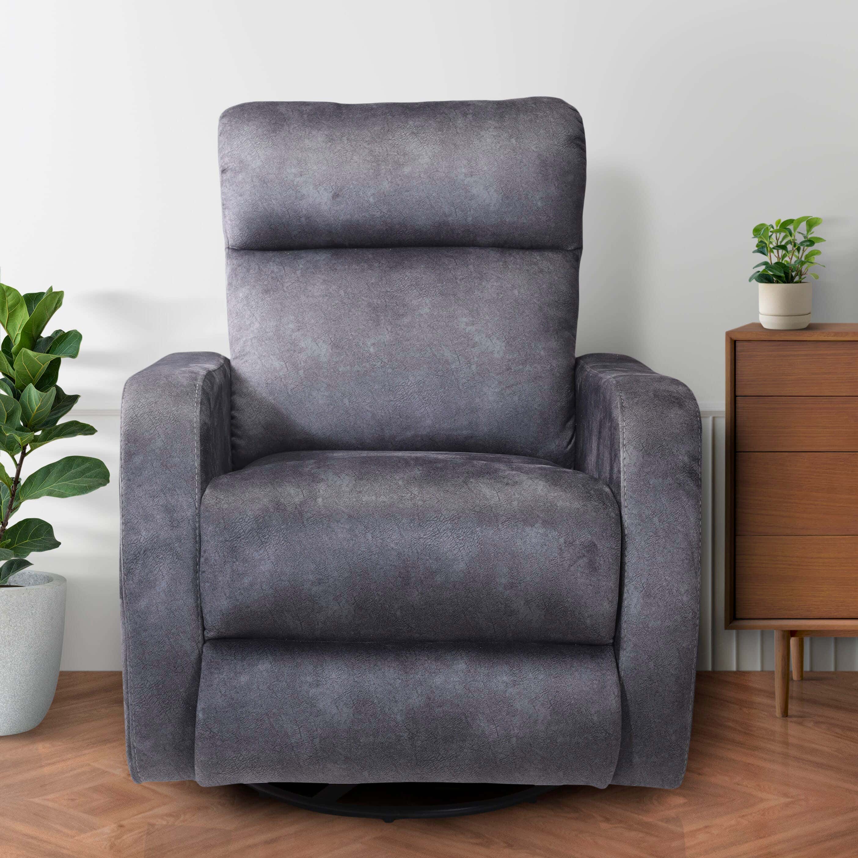 Aldora Lazy Boy Einkorn Rela×ing Chair, Uptrened Leather,With 2 Arms, 360 Degree Rotation, 90 × 90 × 105 cm - Grey