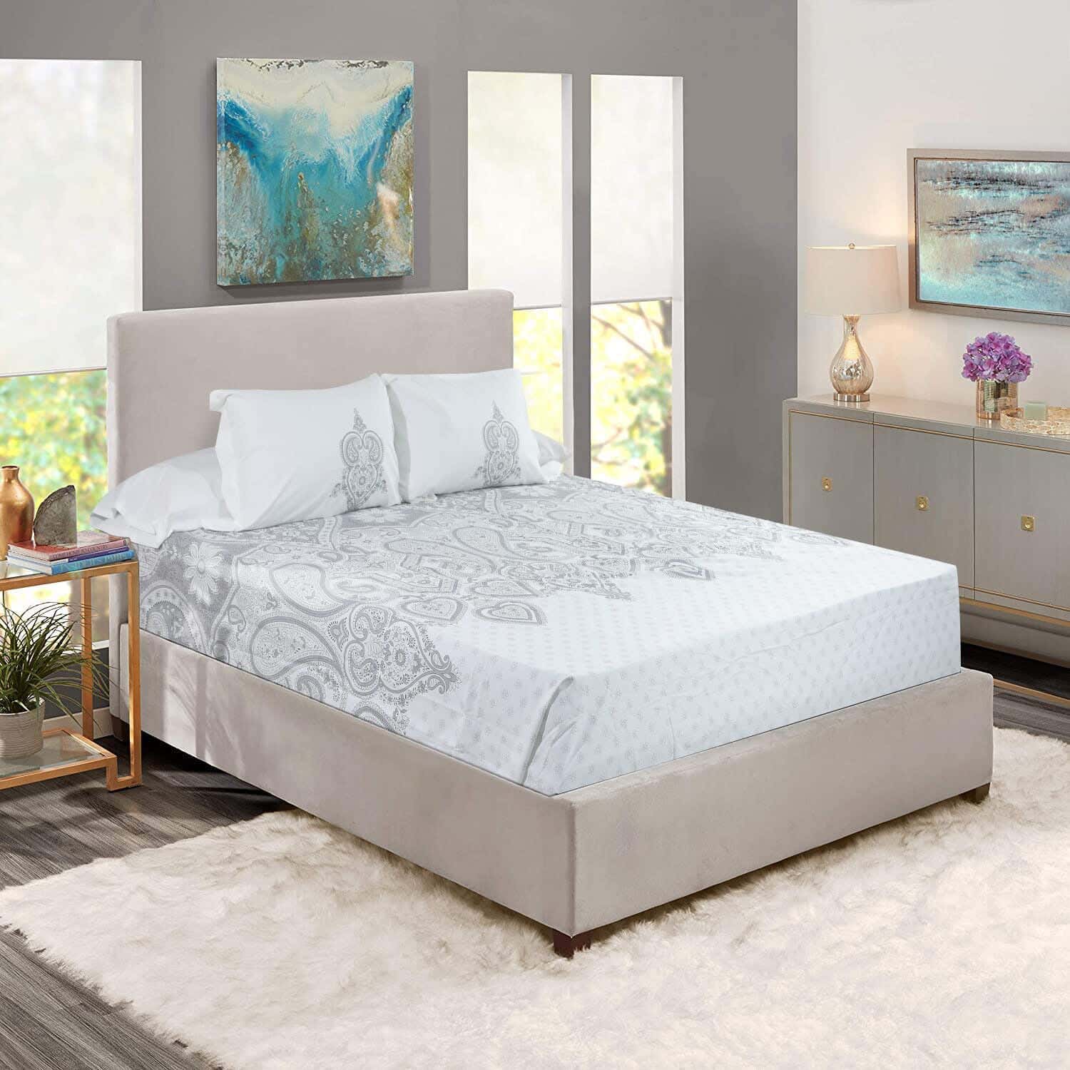 Swan Cotton Bed Sheet Set, 4 Pieces, 2150 Grm - White Grey