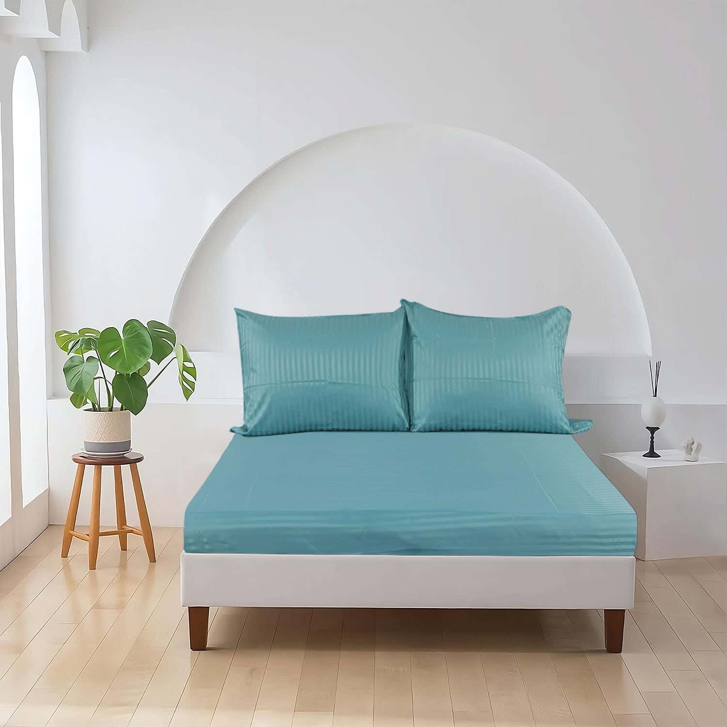 Top Line Satin Bed Sheet Set With Elastic, 3 Pieces, 180X200 cm - Turquoise
