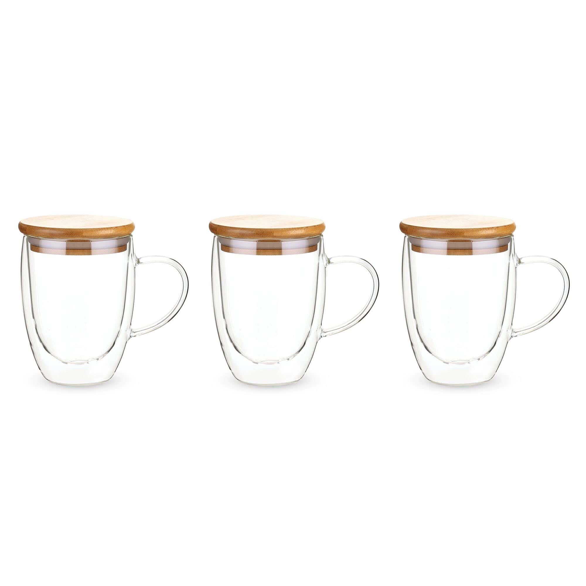 3-Piece 350Ml Oxford Double-Walled Heat-Resistant Glass Set With Wooden Lids