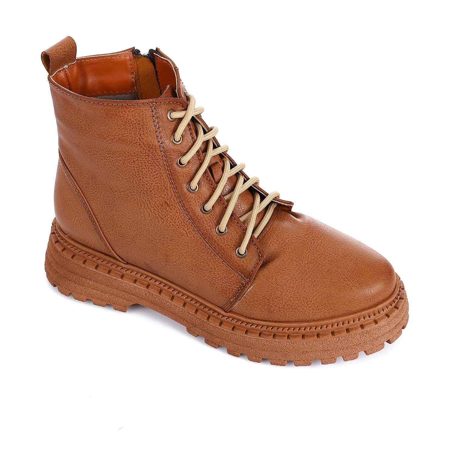 XO Style Leather Ankle Boot For Women, Size 37 EU - Coffee