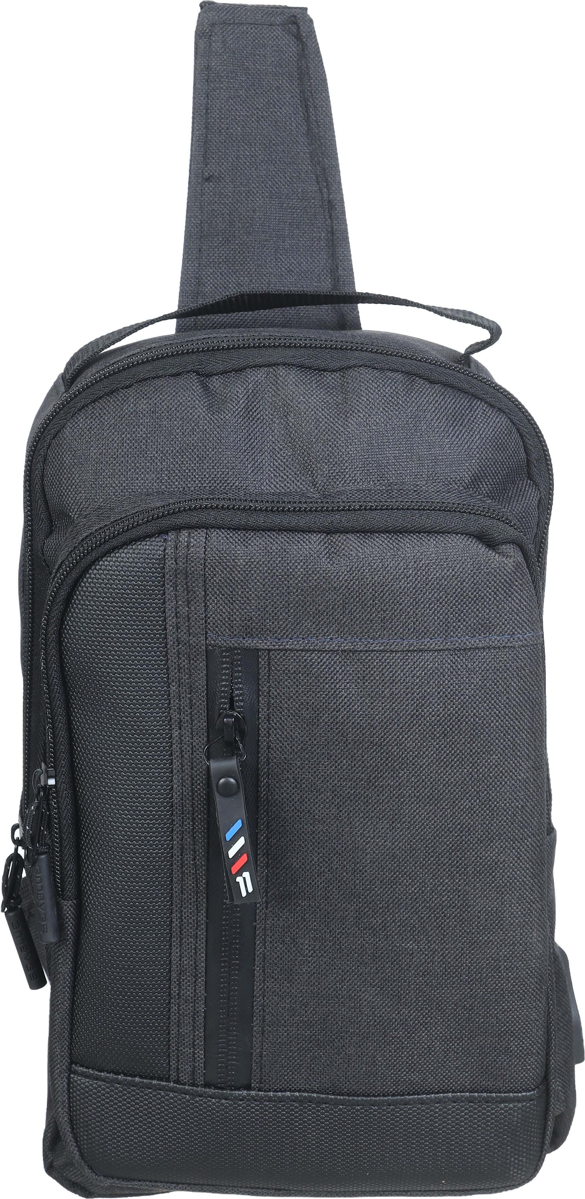Linen Cross Bag for Men, 3 Zippers, 29×18 cm - Black