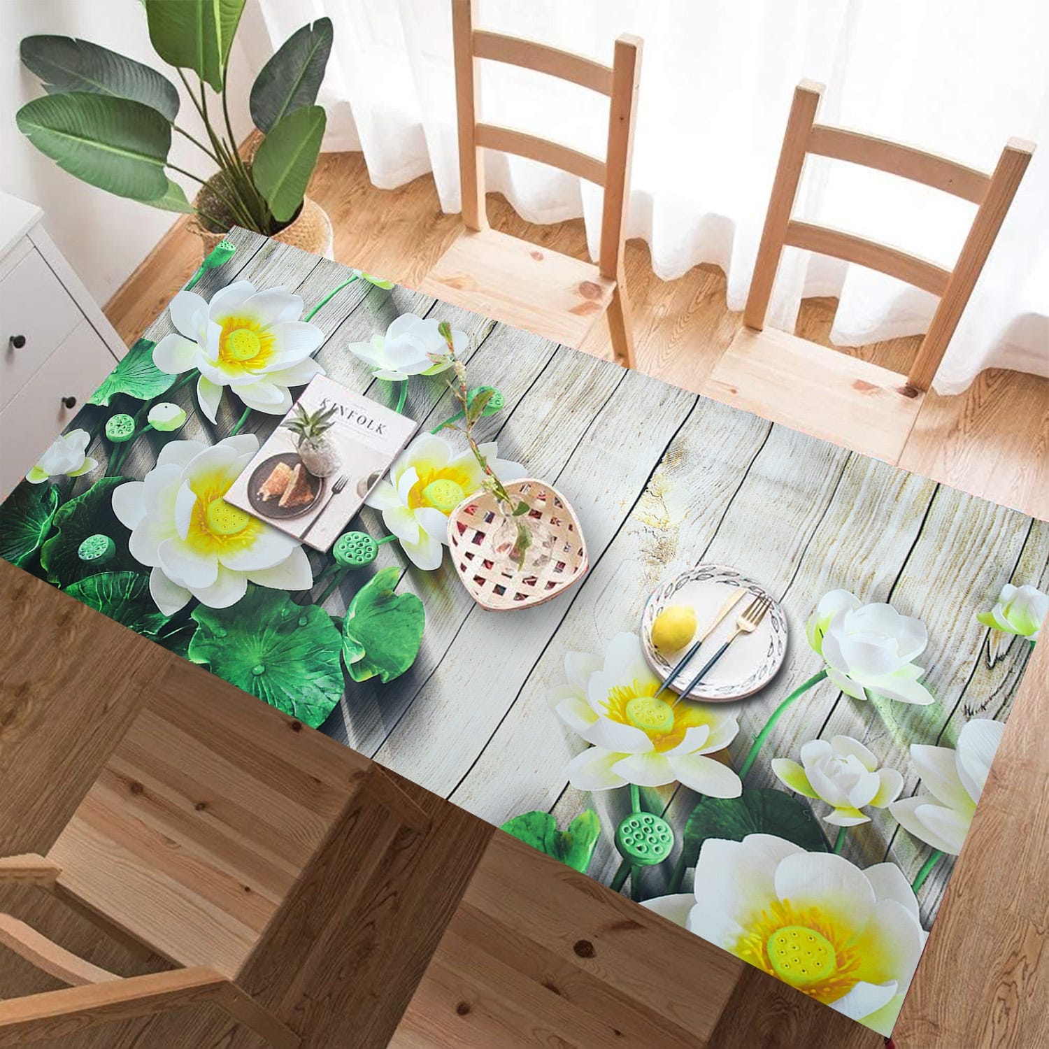 Velvet Tablecloth, 240×145 cm - Beige Green