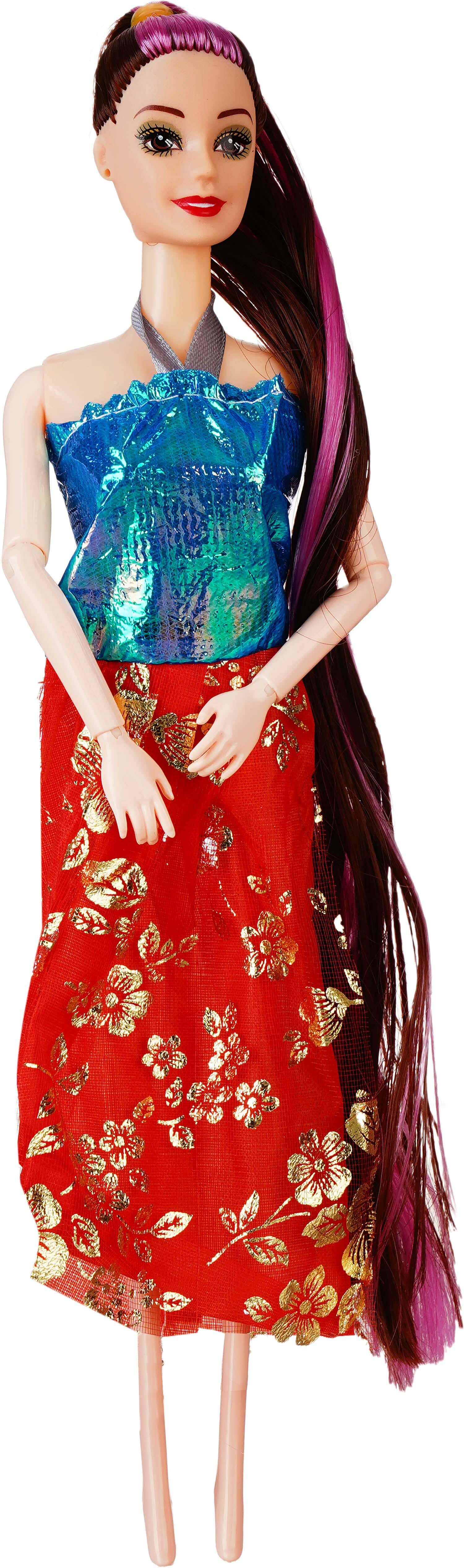 Plastic Small Doll In Evening Dress - Multicolor