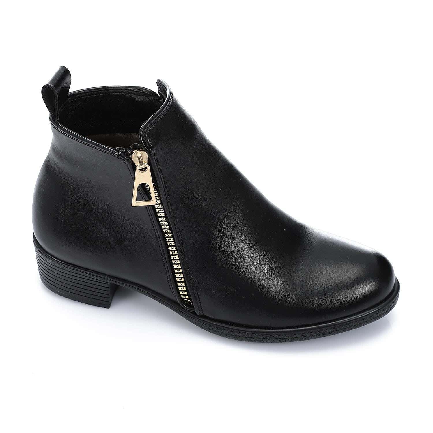 XO Style Leather Ankle Boot For Women, Size 37 EU - Black