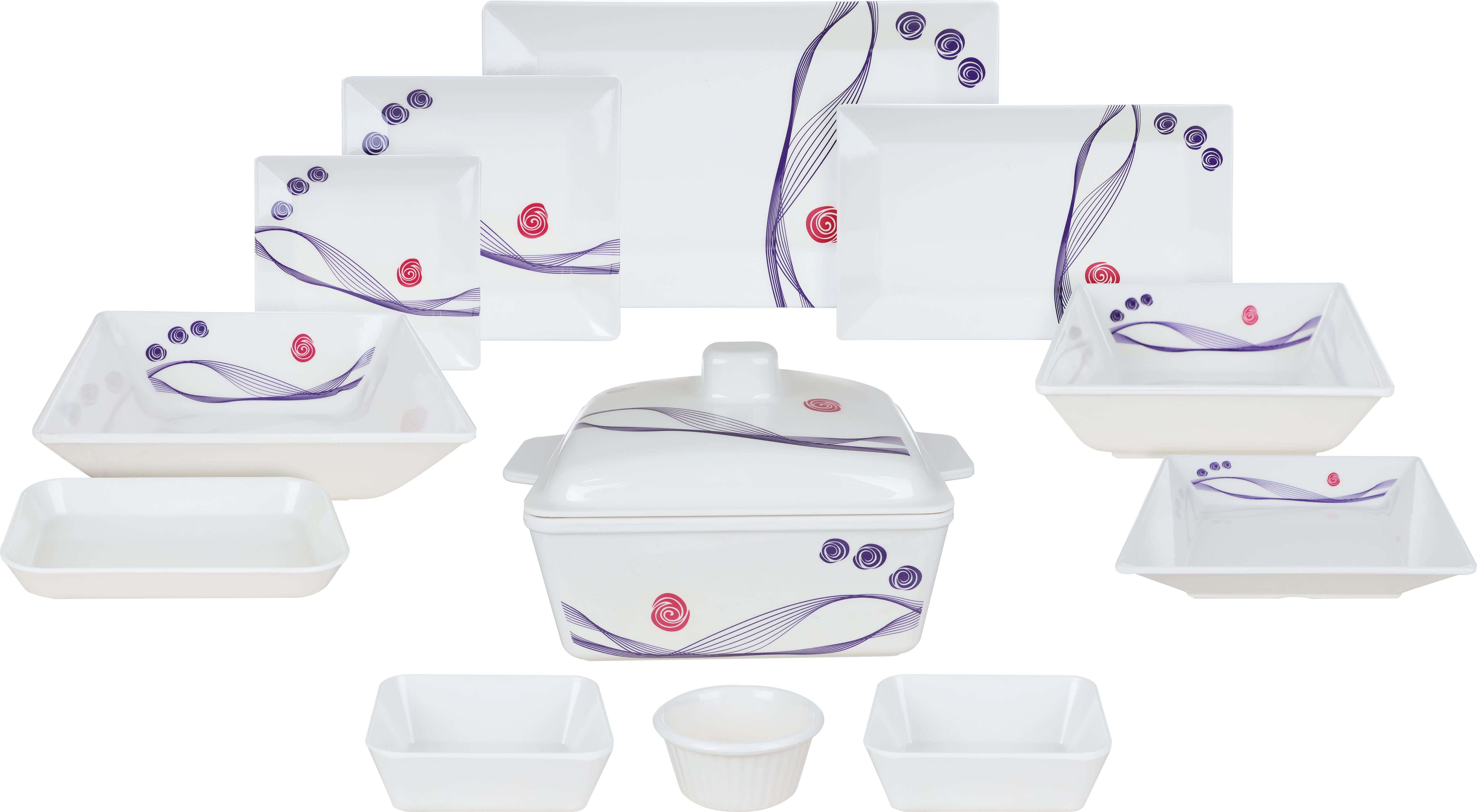 Al Sherif Melamine Dinner Set, 38 Pieces - White Purple