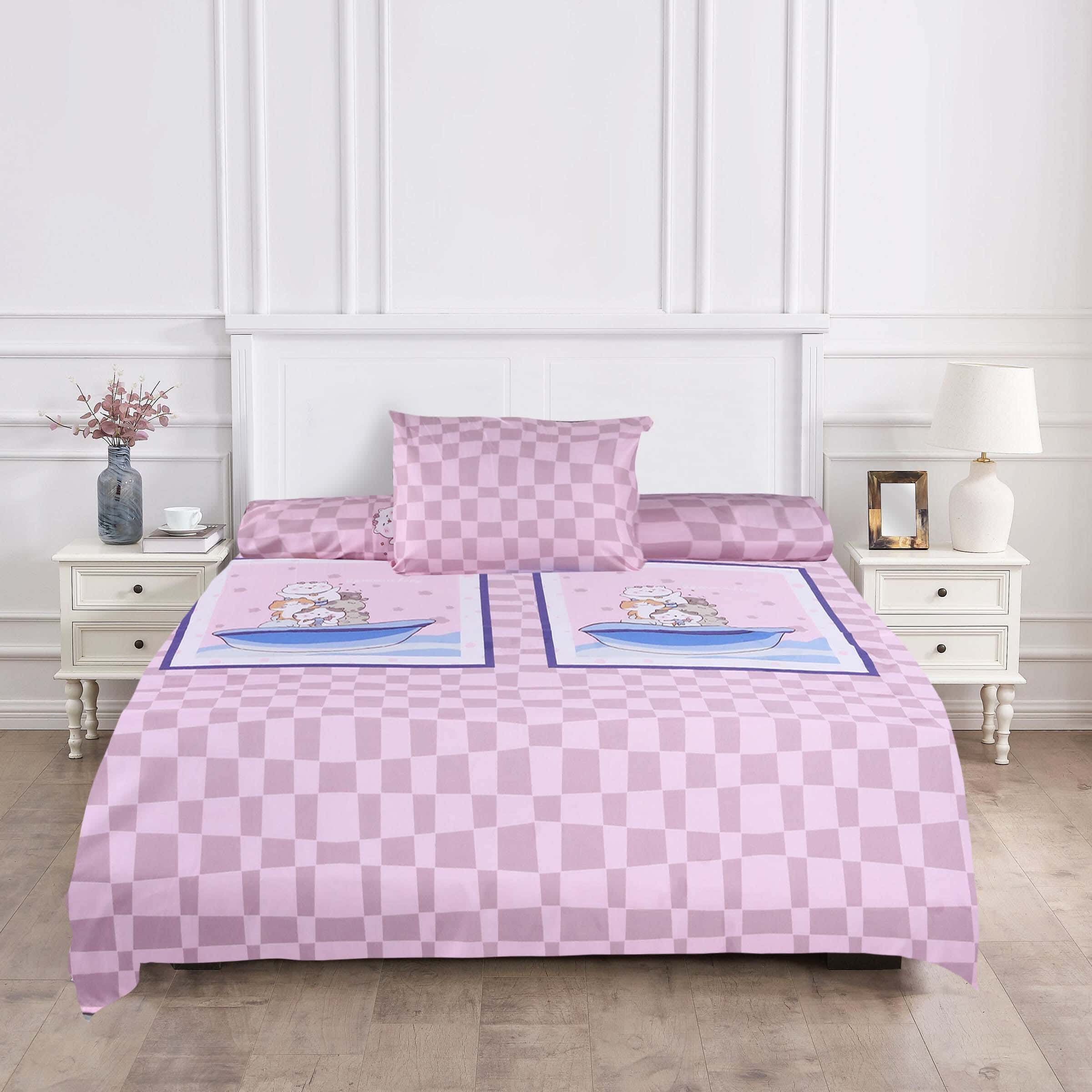 Ronza Home Microfiber Kids Bedding Sheet Set , 6 Pieces, 240×175 cm, Approximately 2000 Gm - Pink