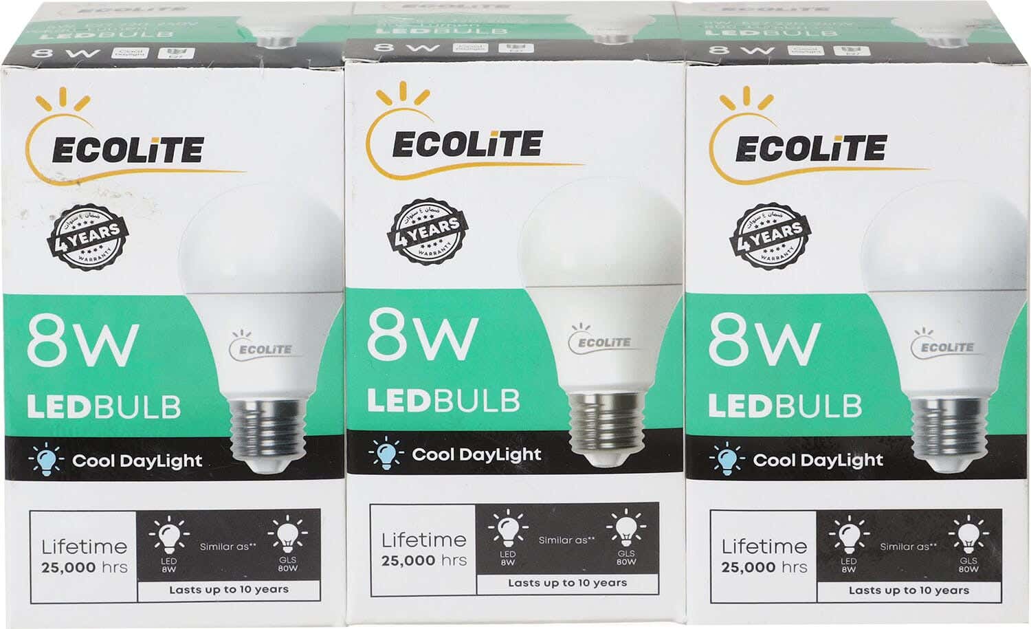 Ecolight Led Bulb Set, 3 Pieces, 8 Watt, 800 Lumens - White