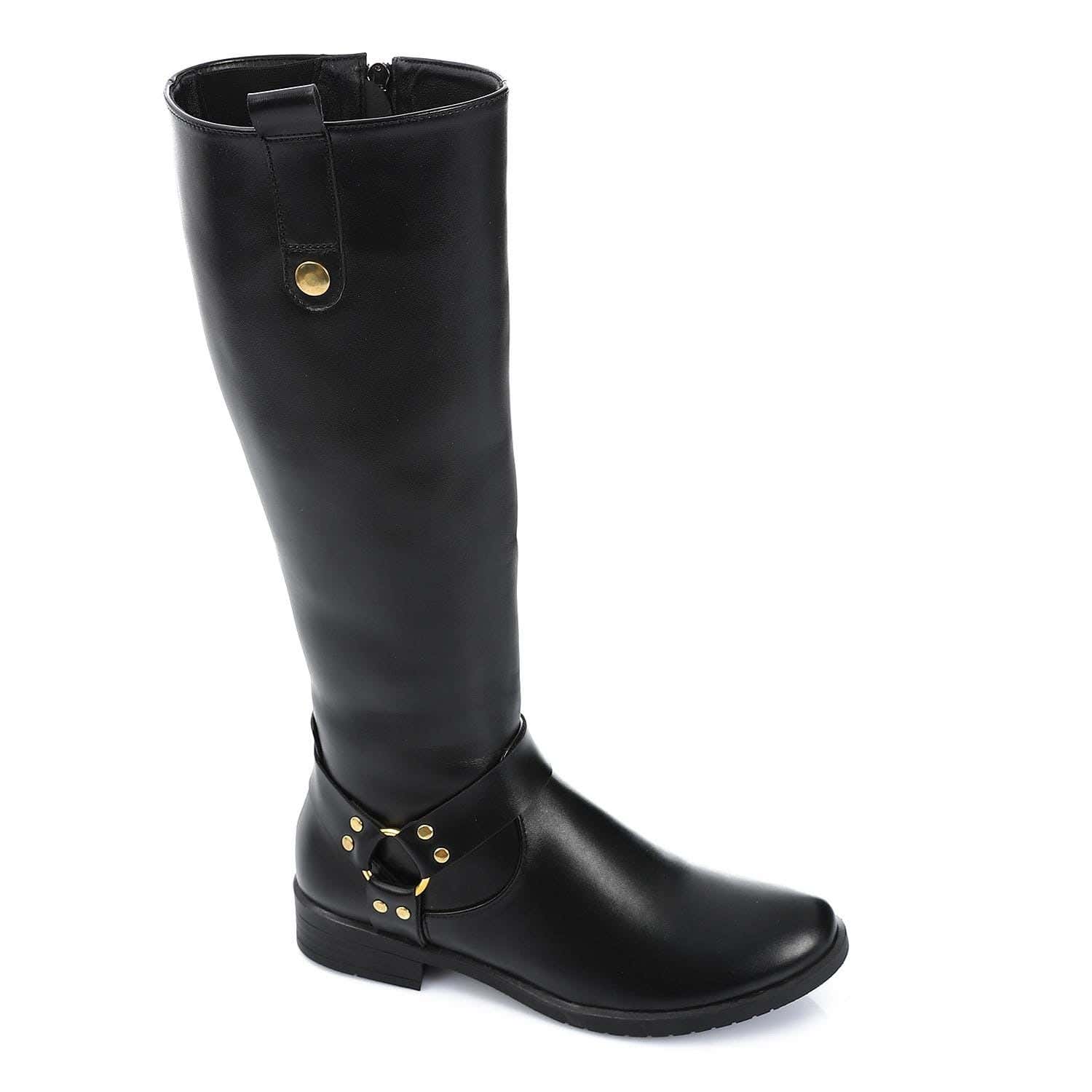 XO Style Leather Boot For Women, Size 39 EU - Black