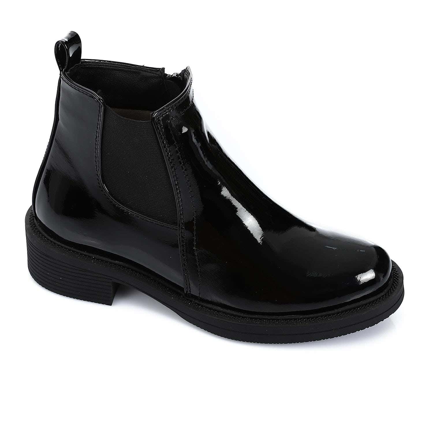XO Style Leather Ankle Boot For Women, Size 41 EU - Black