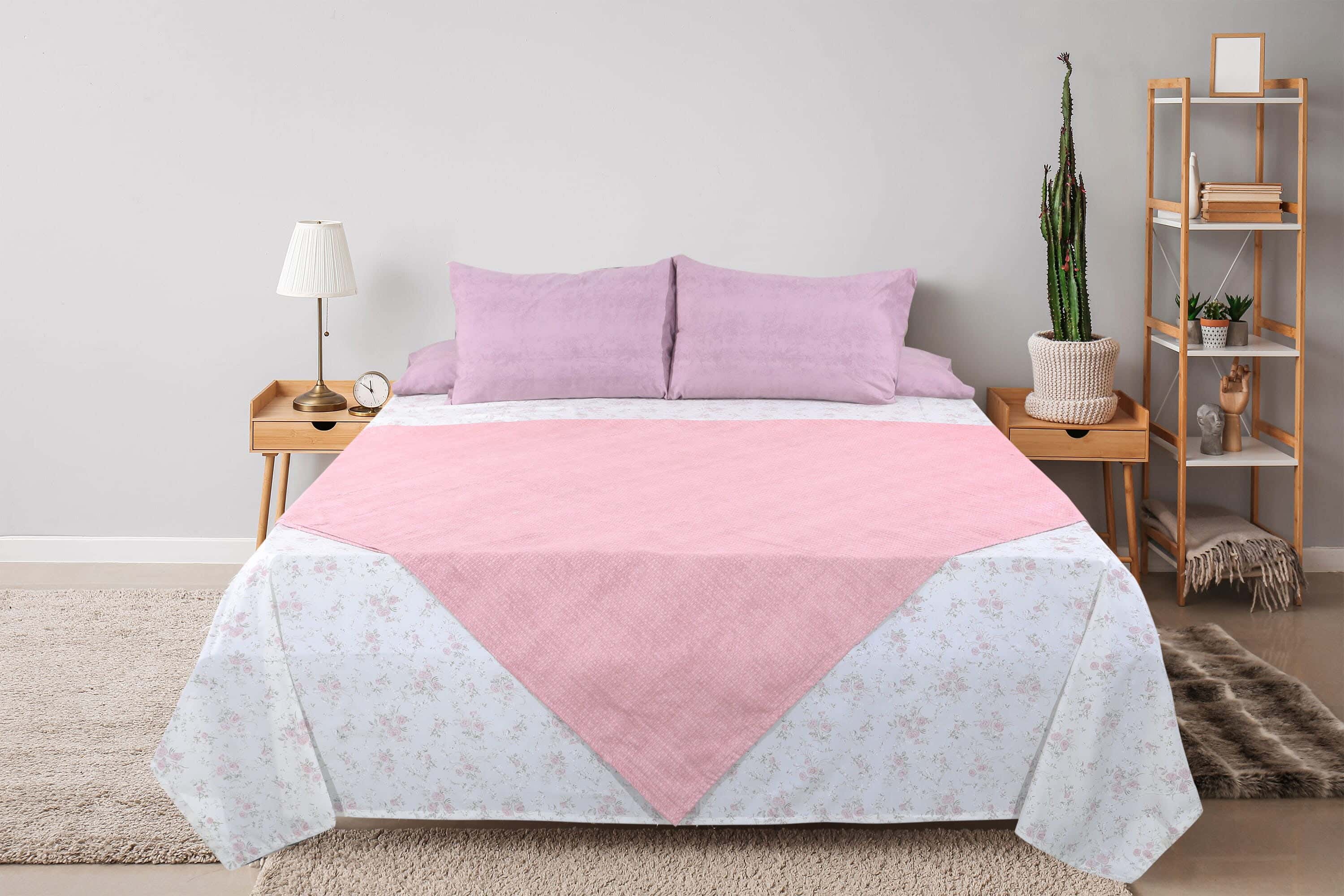 Keeva Cotton Bed Sheet and Comforter Bed Set, 5 Pieces, 4600 gm - White Rose