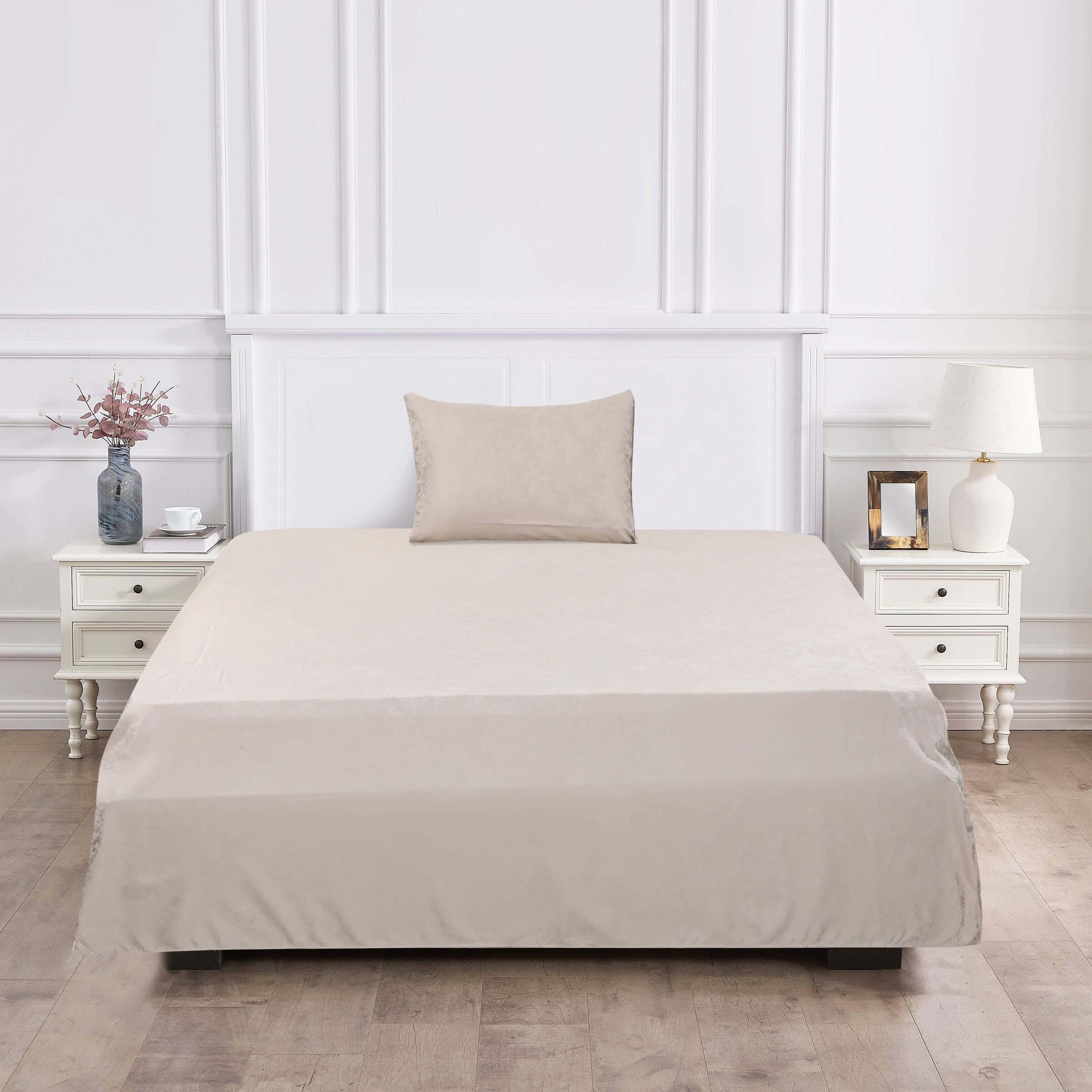Al Maamoun Cotton Bed Sheet Set, Two Pieces, 240×180 cm, 750 gm - Beige