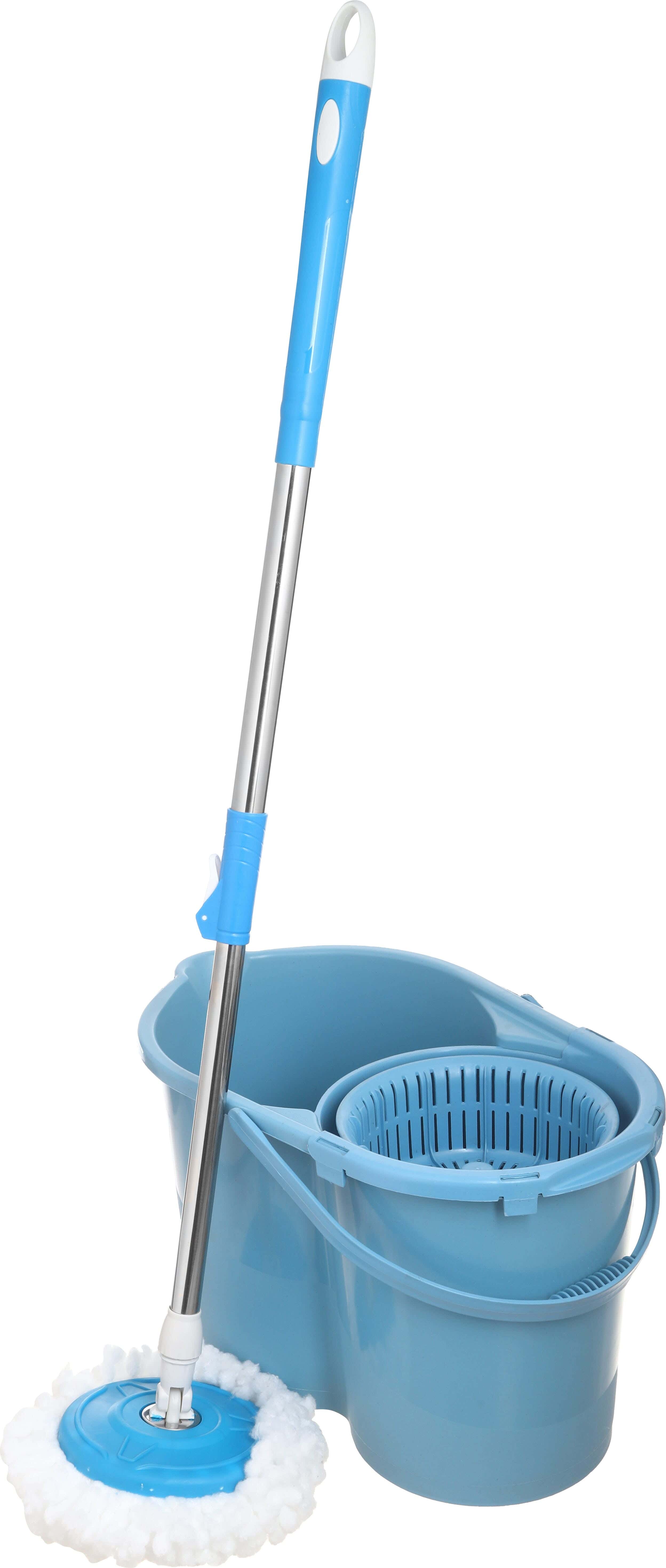 Plastic Bucket With Wringer And Stainless Steel Handle And Cotton Replacement, 25 Litres - Light Blue