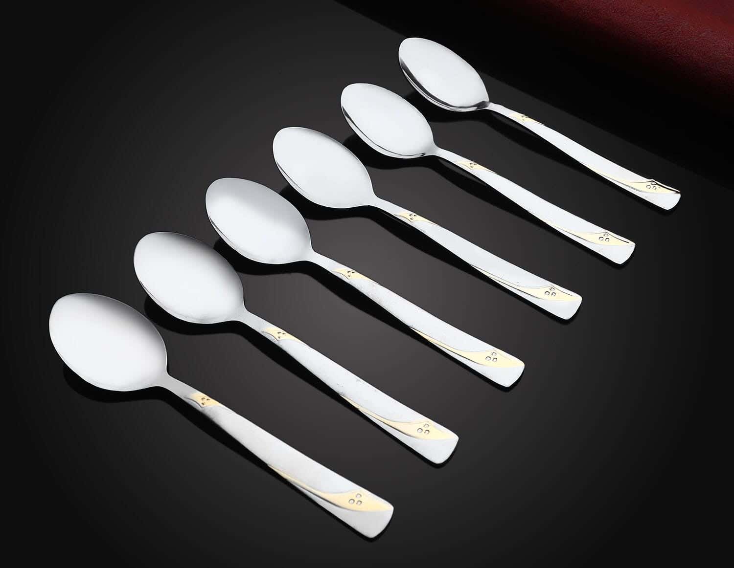 Top One Stainless Steel Tea Spoon Set, 6 Pieces, 14 cm - Silver Gold