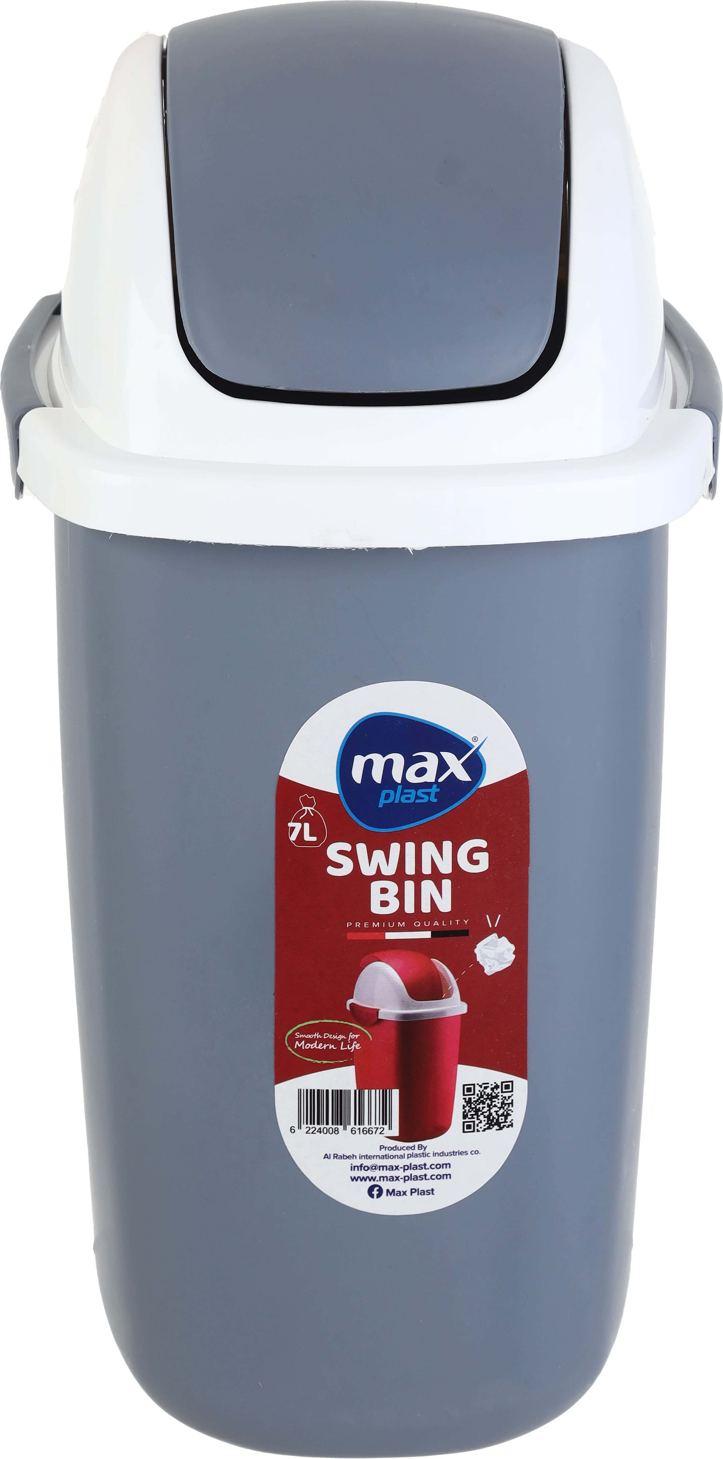 Max Plast Plastic Trash Bin, With Removable Lid, 7 Litre - Grey White