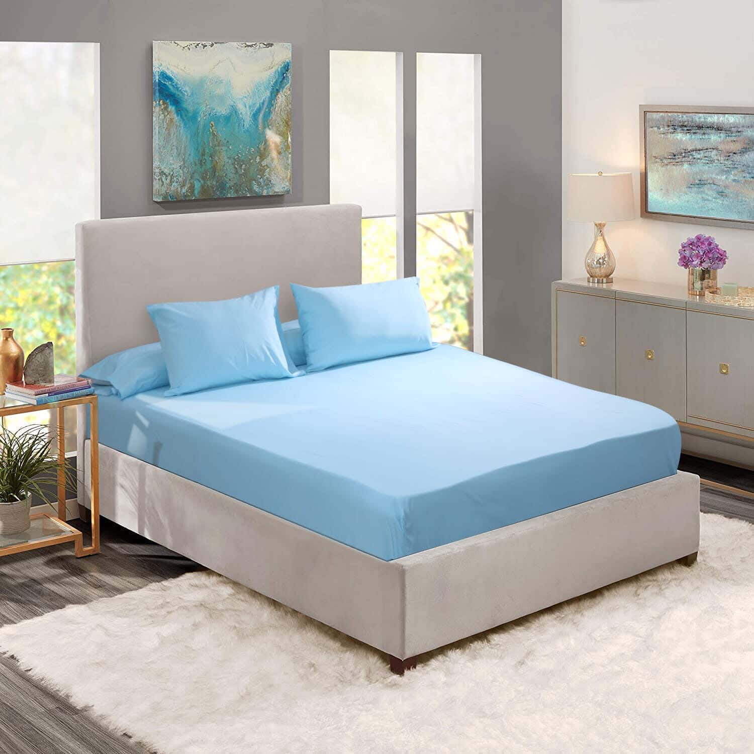 Forbed Bed Elastic Sheet Set, 4 Pieces, 160×200 cm - Light Blue