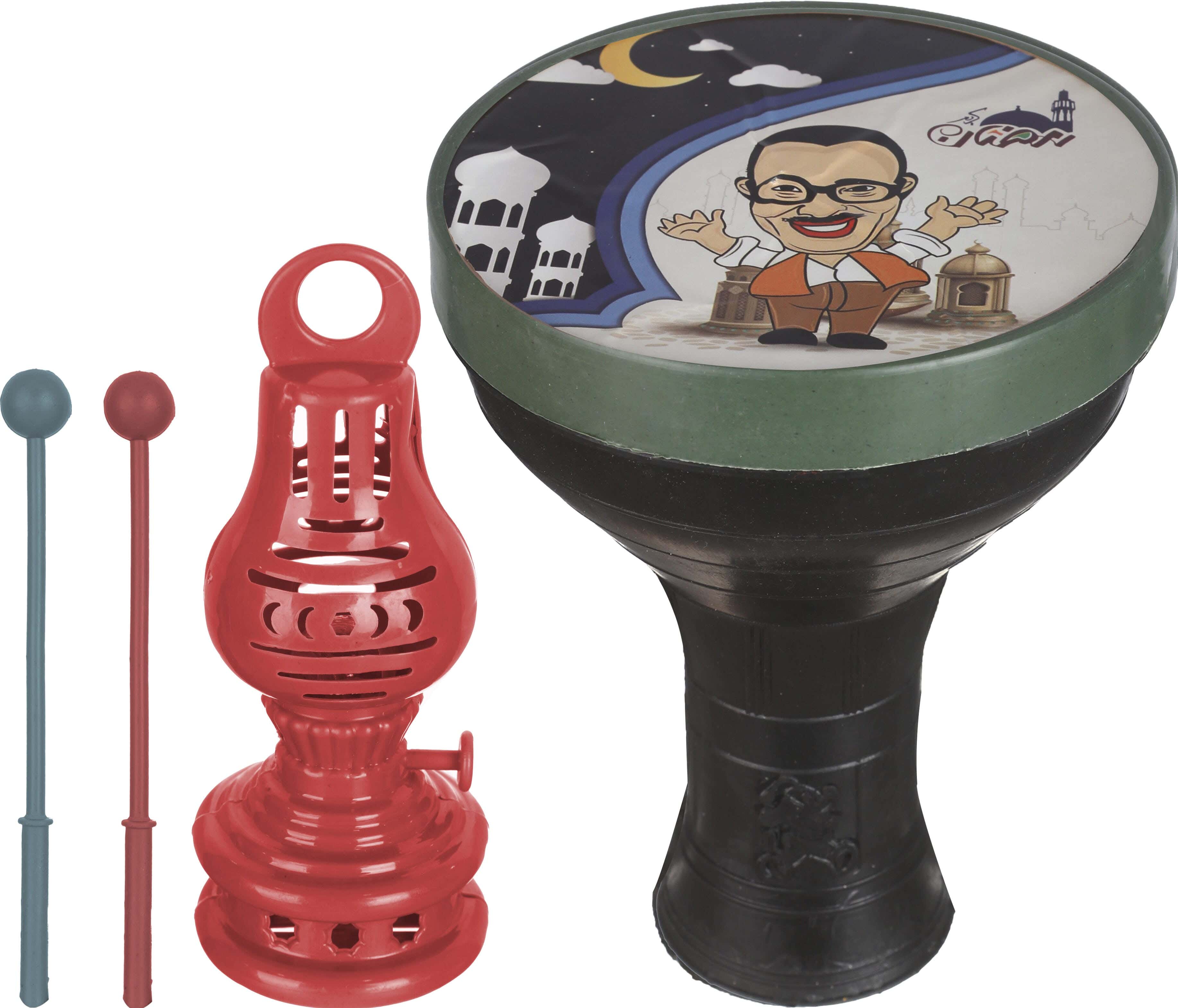 Plastic Drum Musaharati With Lighted Lantern, 13 Cm - Multicolor