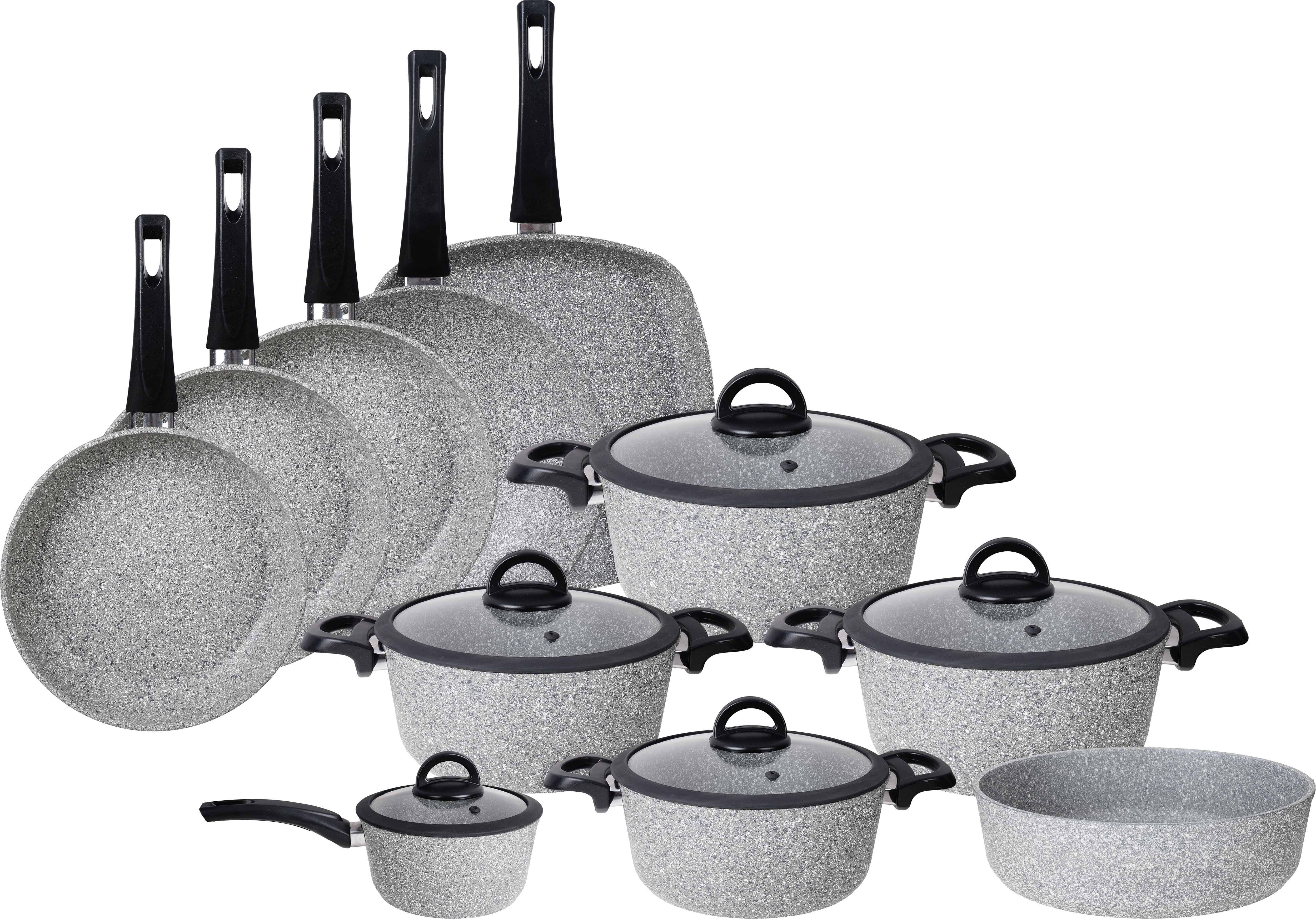 Aboud Cookin Granite Cookware Set, 16 Pieces - Grey