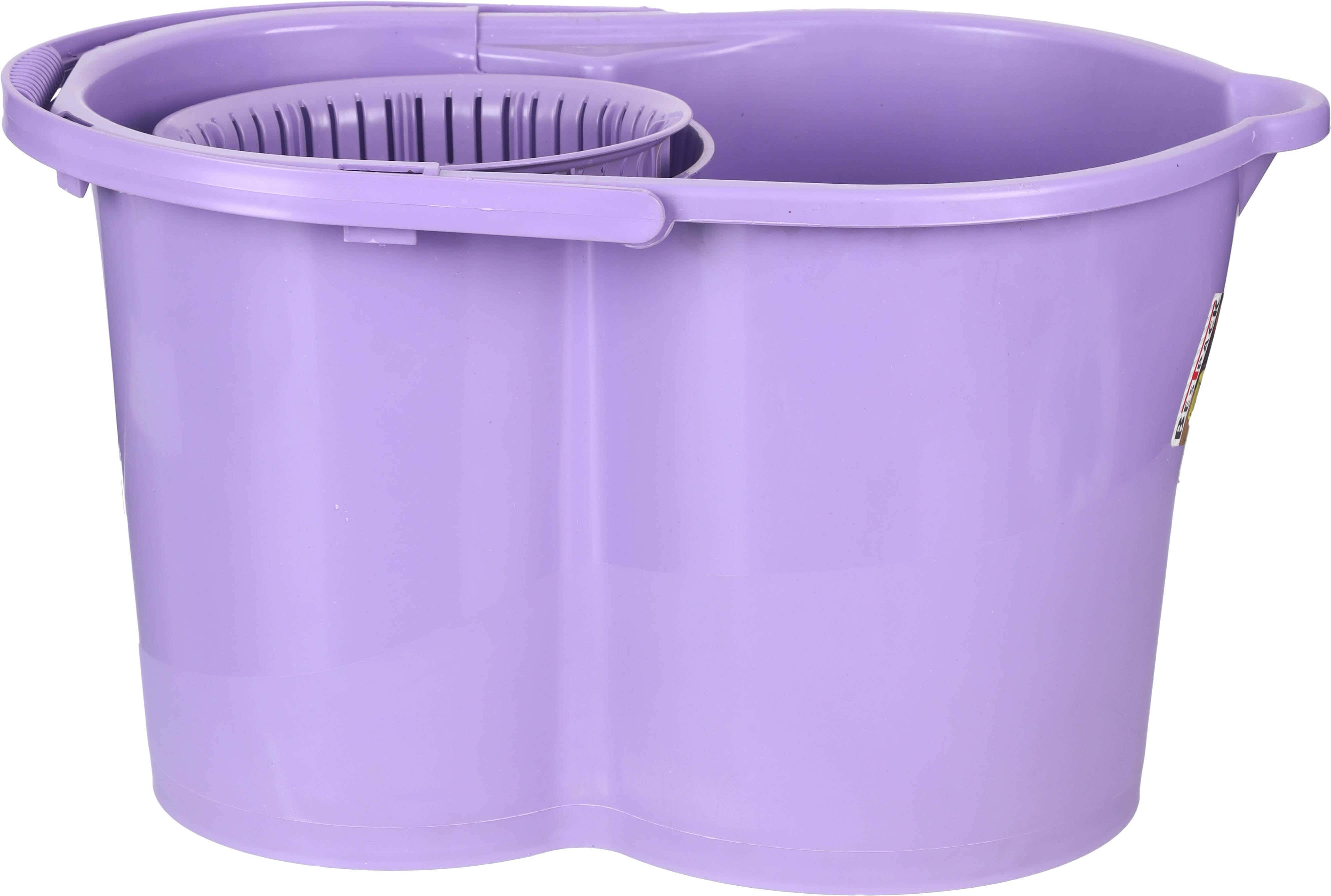 Plastic Bucket with Wringer and Stainless Steel Handle and Cotton Replacement, 25 Litres - Mauve