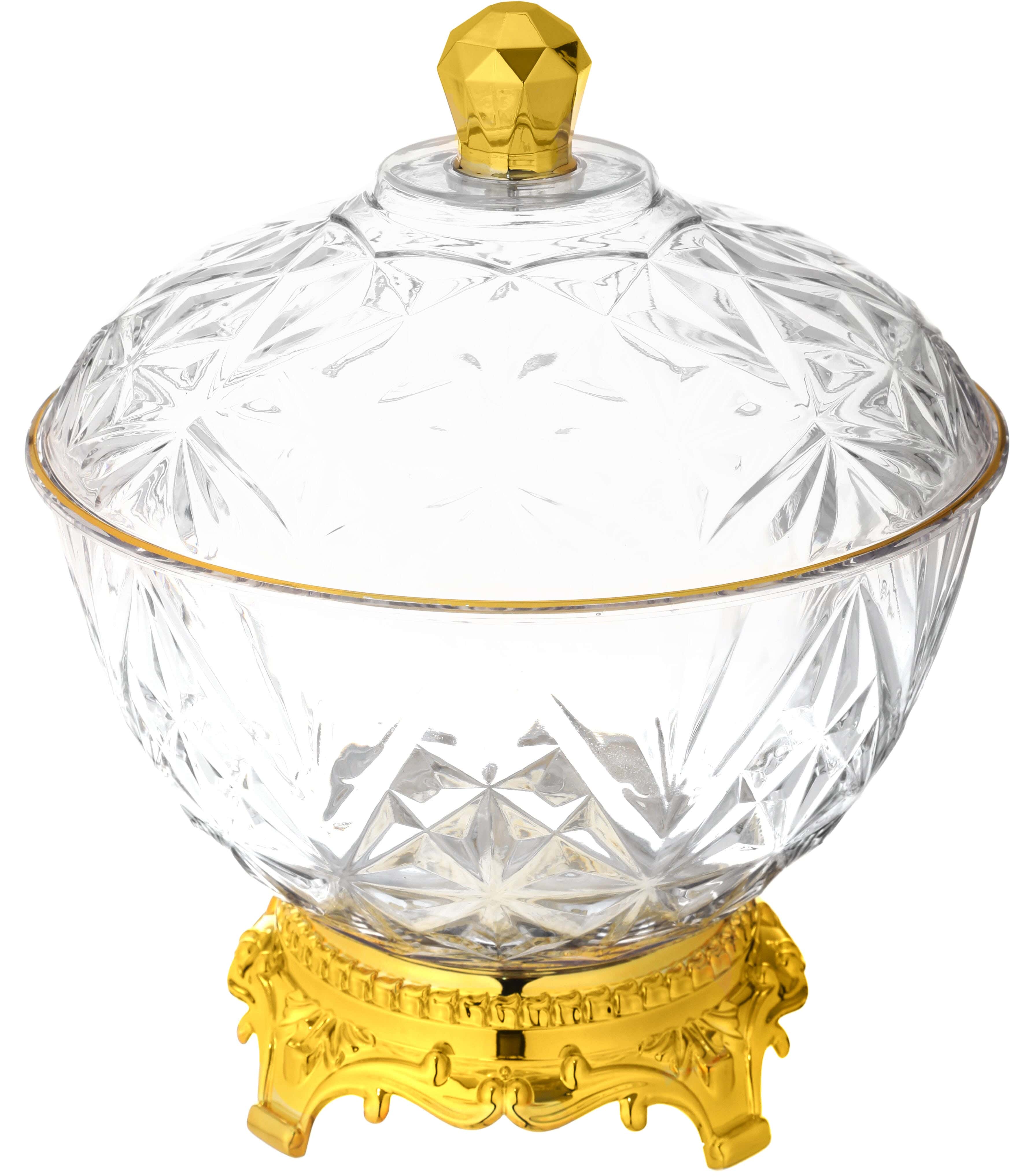 Acrylic Round Bonbonniere, 22.5 cm - Clear Gold