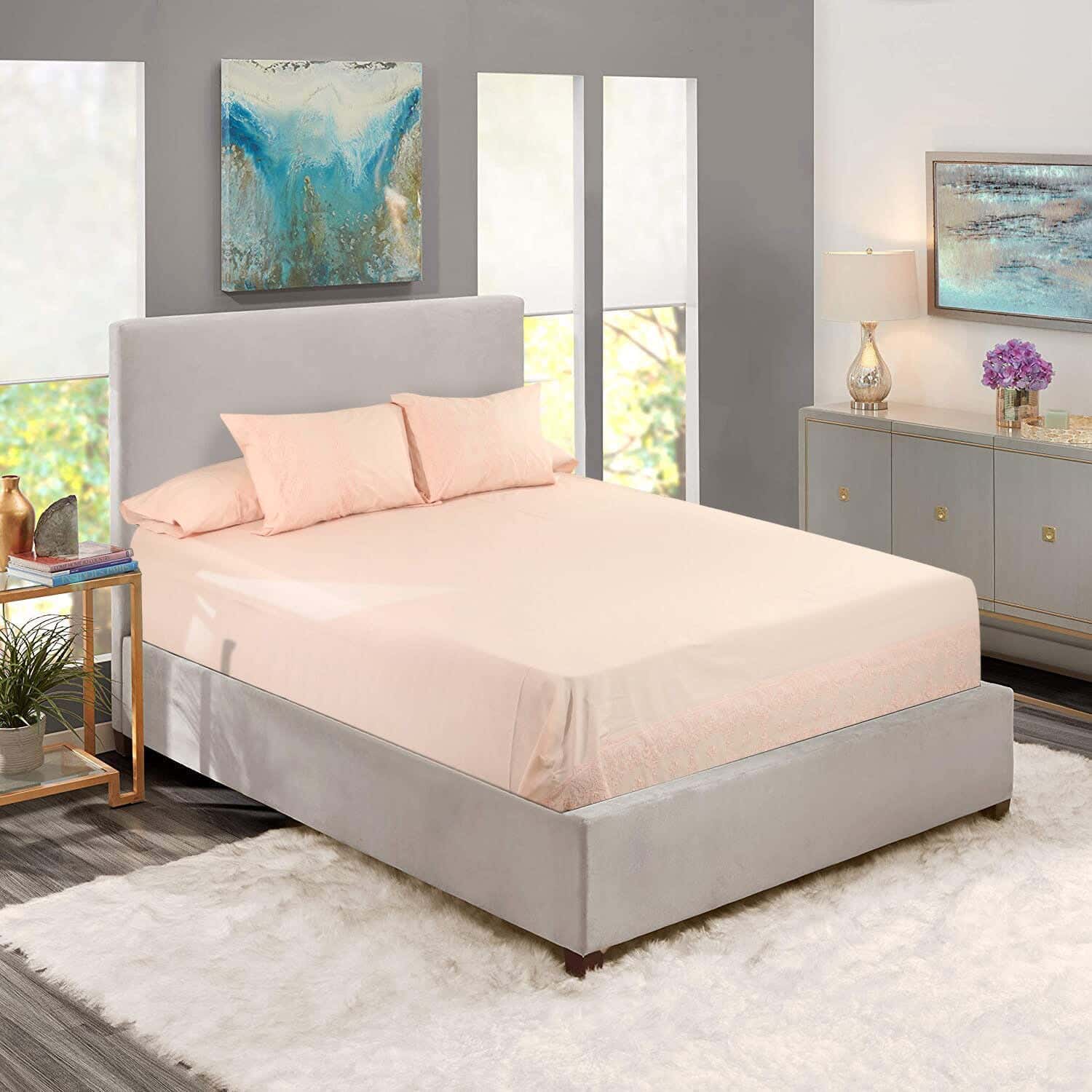 Besan Joubert Canar Percale Cotton Bed Sheet Set, 4 Pieces, 2100 Grm - Pink