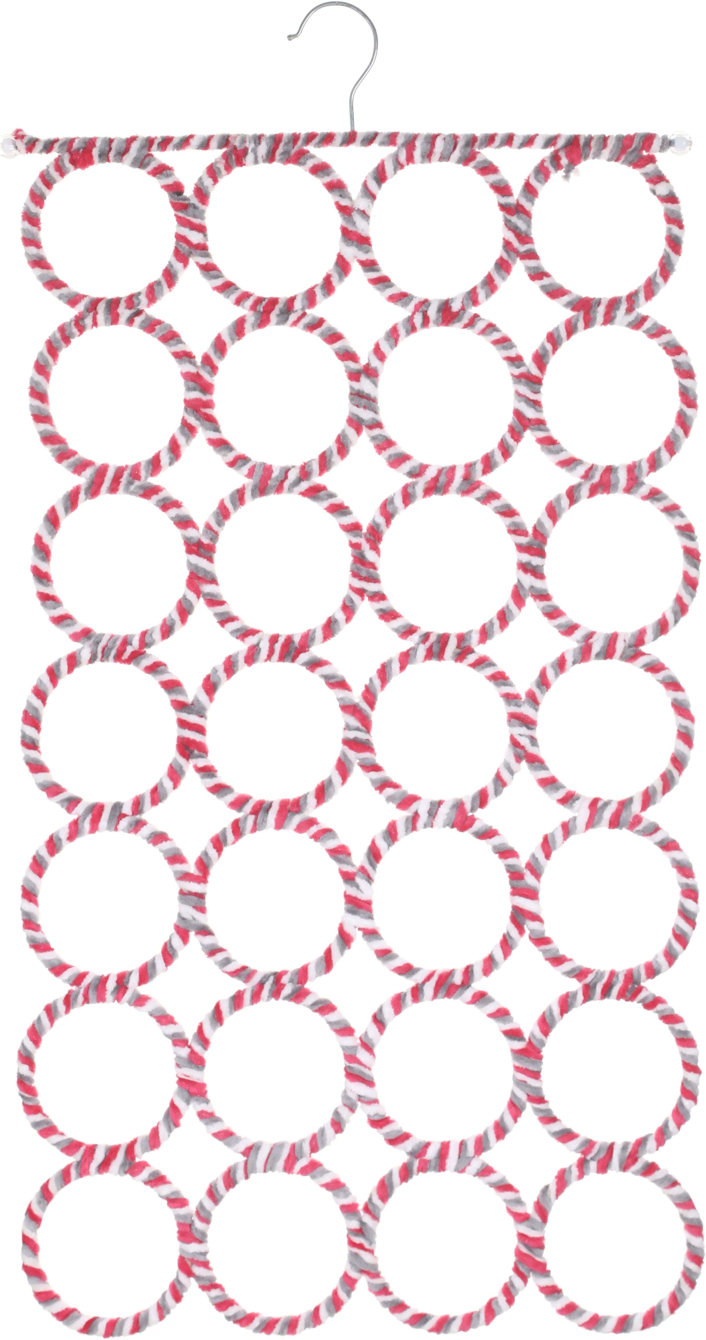 Bassiouny Plast Velvet Scarf Hanger With Metal Frame, 28 Rings, 65×37 cm - Fuchsia White