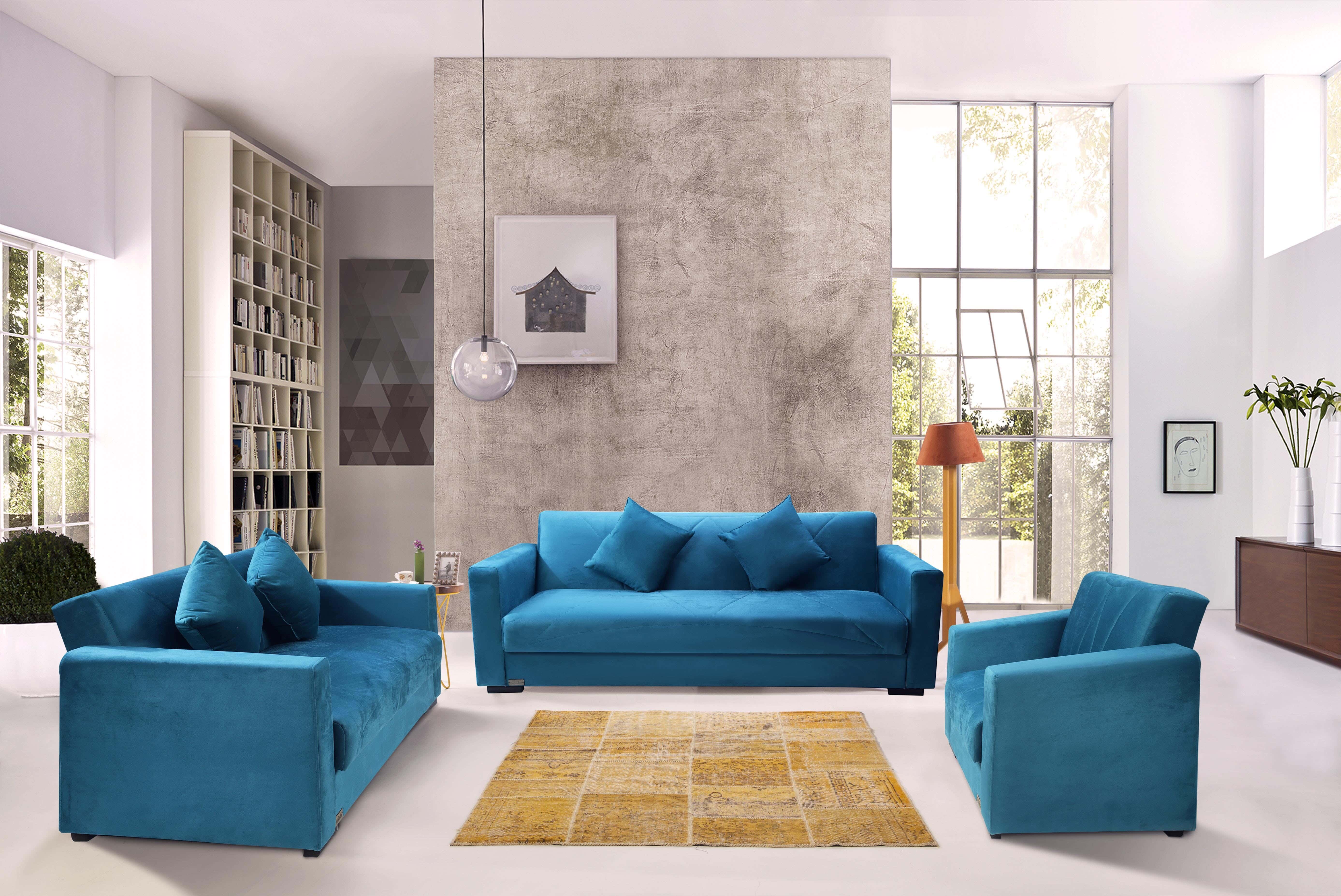 Aldora Layered Wooden Counter Set, 3 Pieces, 2 Sofa, Chairs, 210×80×70 cm - Turquoise