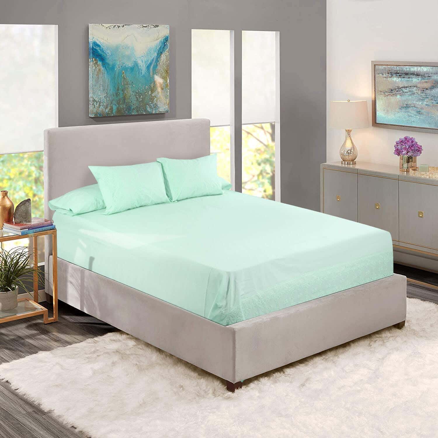 Besan Joubert Canar Percale Cotton Bed Sheet Set, 4 Pieces, 2100 Grm - Turquoise
