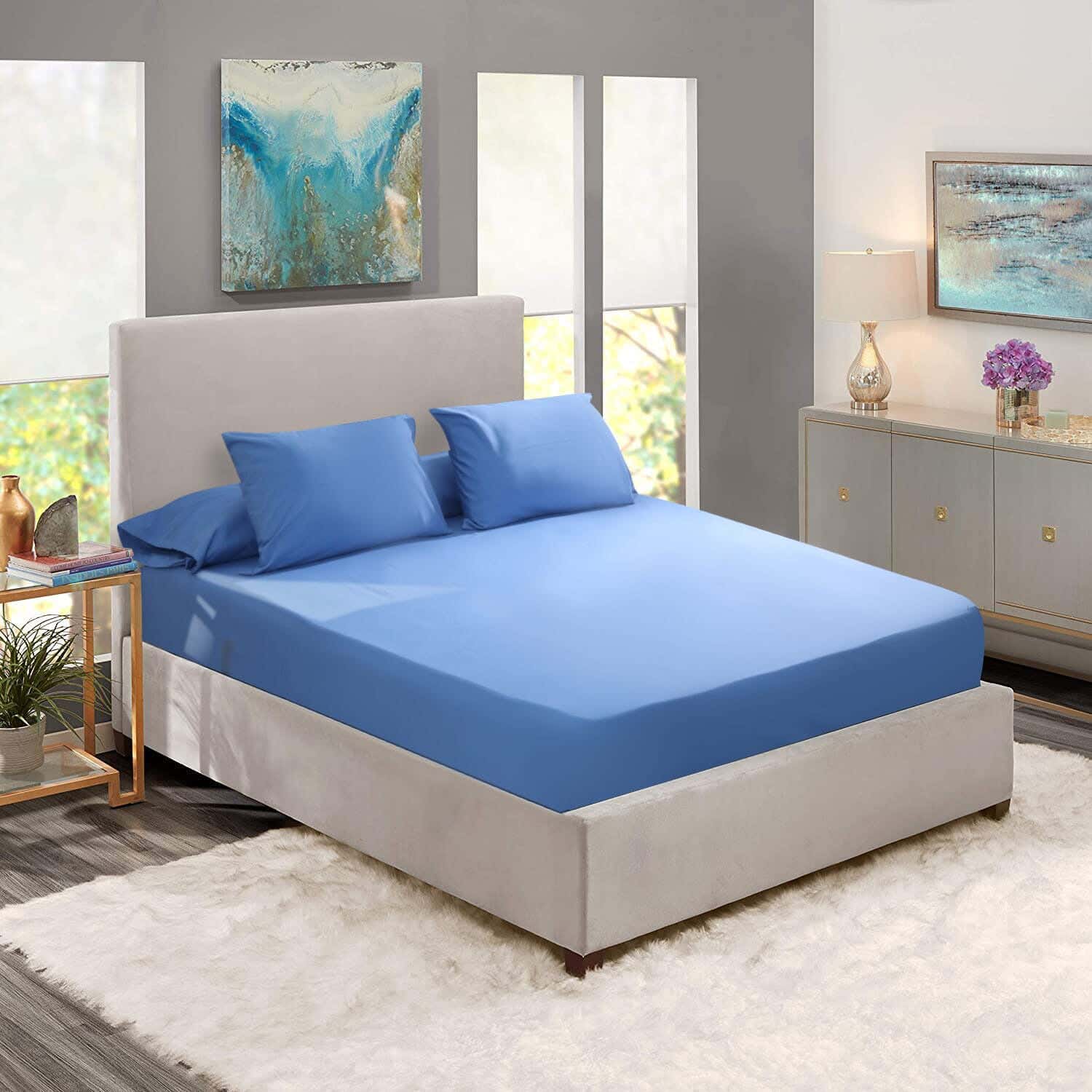 Forbed Bed Elastic Sheet Set, 4 Pieces, 160×200 cm - Blue