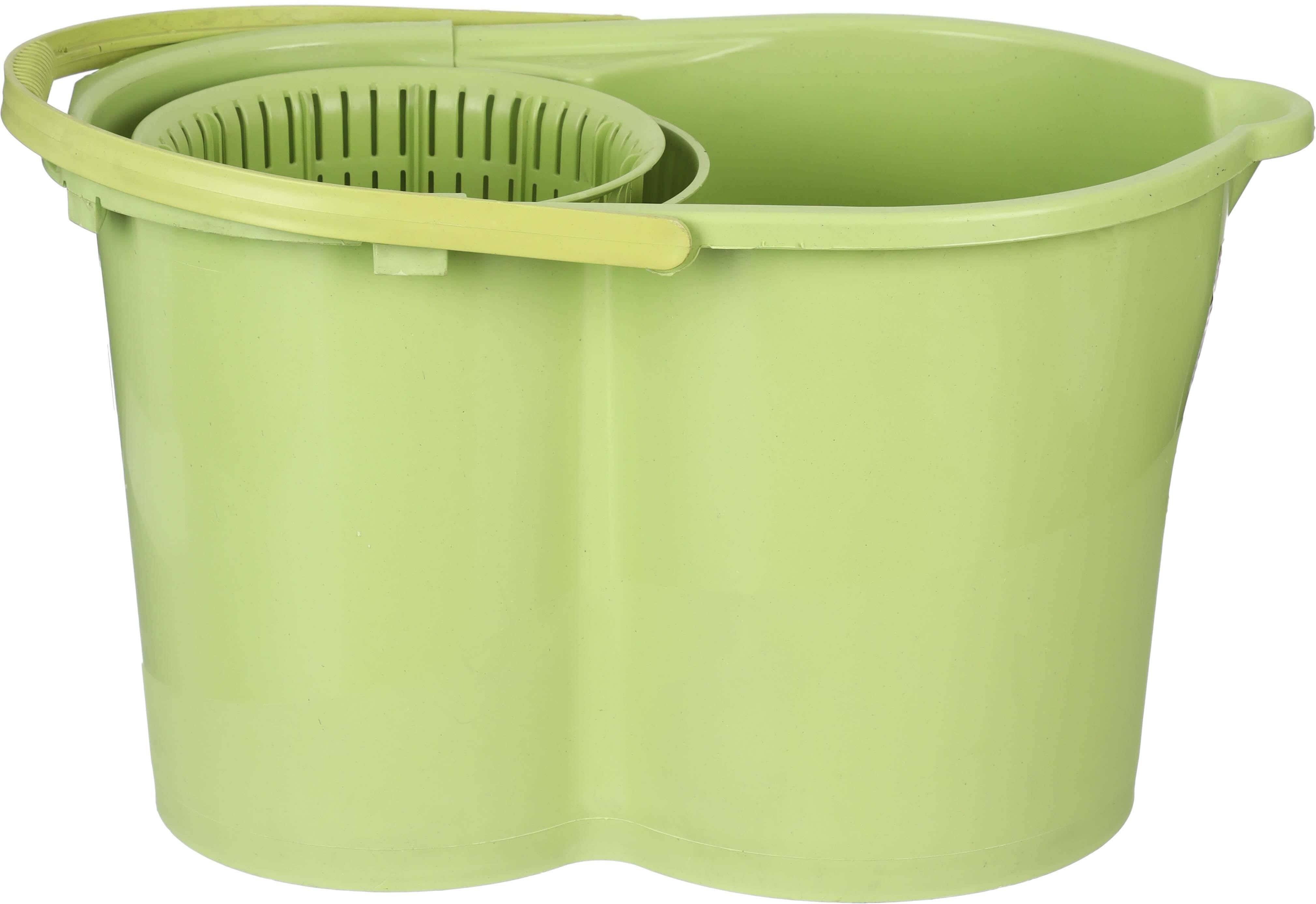 Plastic Bucket with Wringer and Stainless Steel Handle and Cotton Replacement, 25 Litres - Green