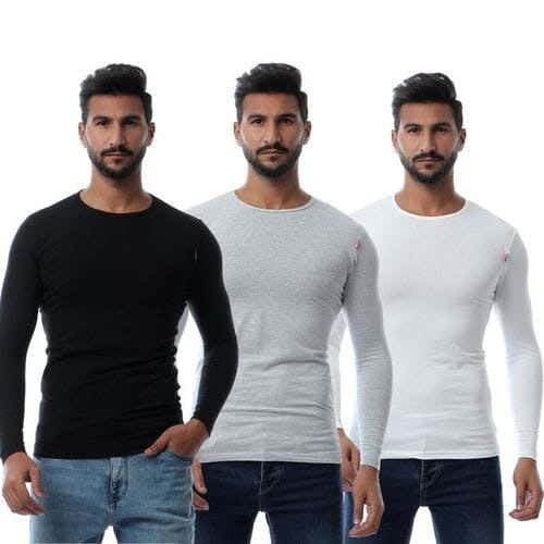 Cottonil Cotton Men Long Sleeve Undershirts Set, XXXL, 3 Pieces - Multicolor