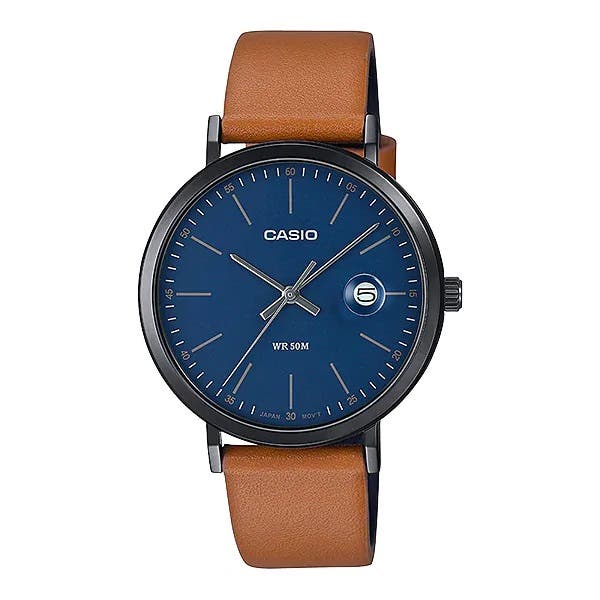 Casio MTP-E175BL-2EVDF Analog Dress Watch for Men, Leather Band - Brown