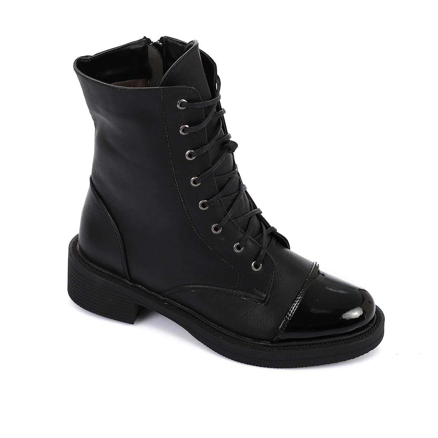 XO Style Leather Ankle Boot For Women, Size 37 EU - Black