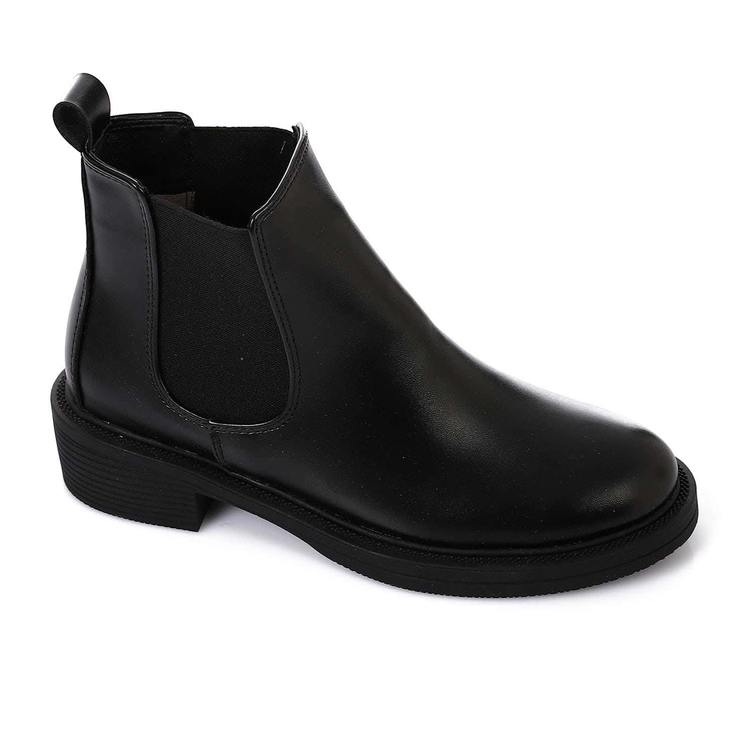 XO Style Leather Ankle Boot For Women, Size 39 EU - Black