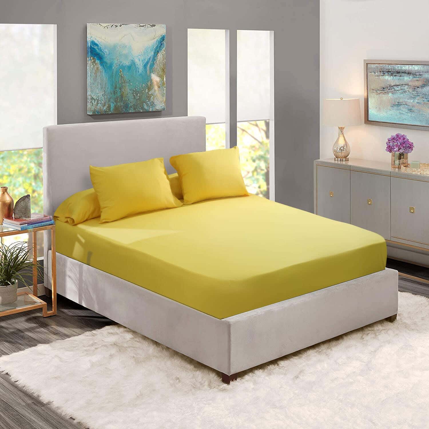 Forbed Bed Elastic Sheet Set, 4 Pieces, 160×200 cm - Yellow