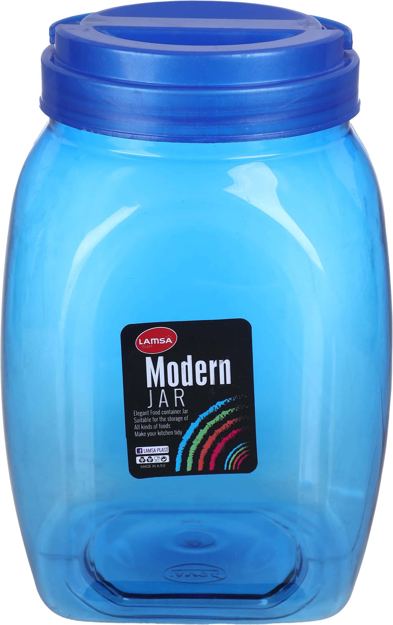 Lamsa Plast Square Plastic Jar, 2300 ml - Blue